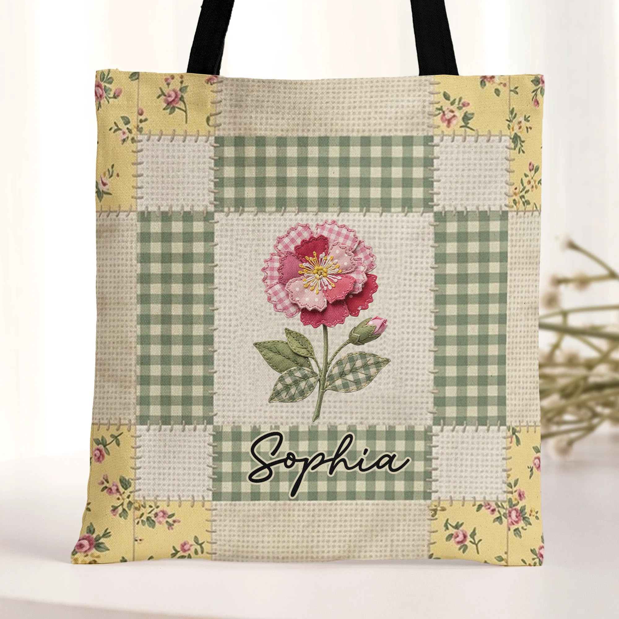 Patchwork Birth Flower Self Gift - Personalized Tote Bag