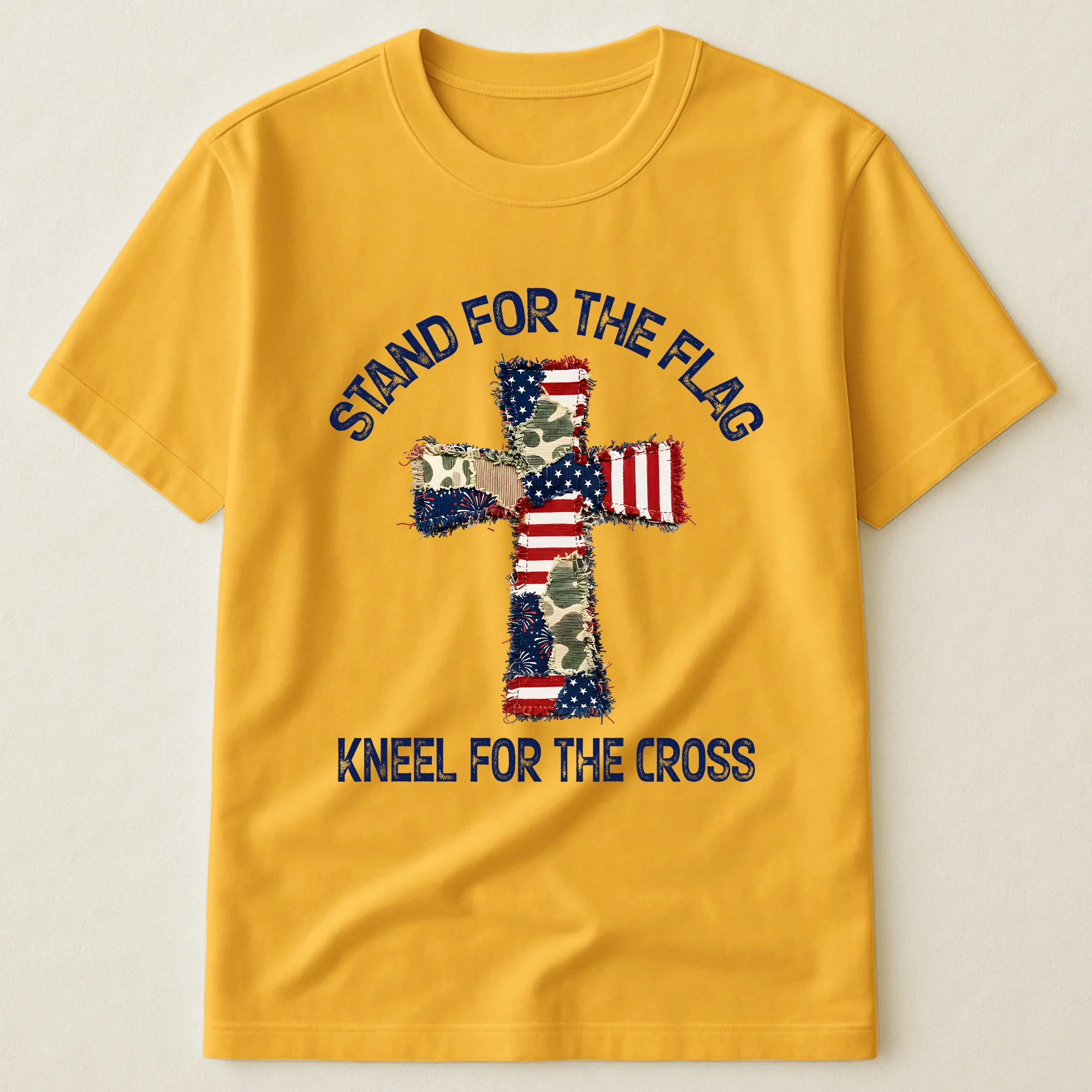 Patchwork Style USA Flag And Cross Print - Shirt - Image 13