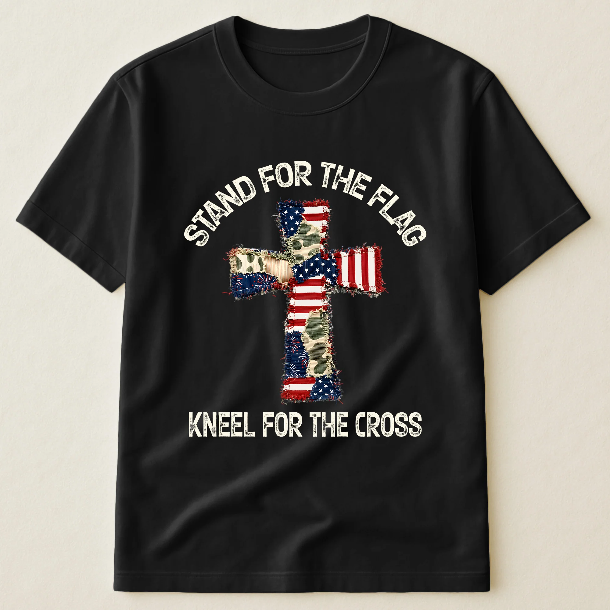 Patchwork Style USA Flag And Cross Print - Shirt - Image 16