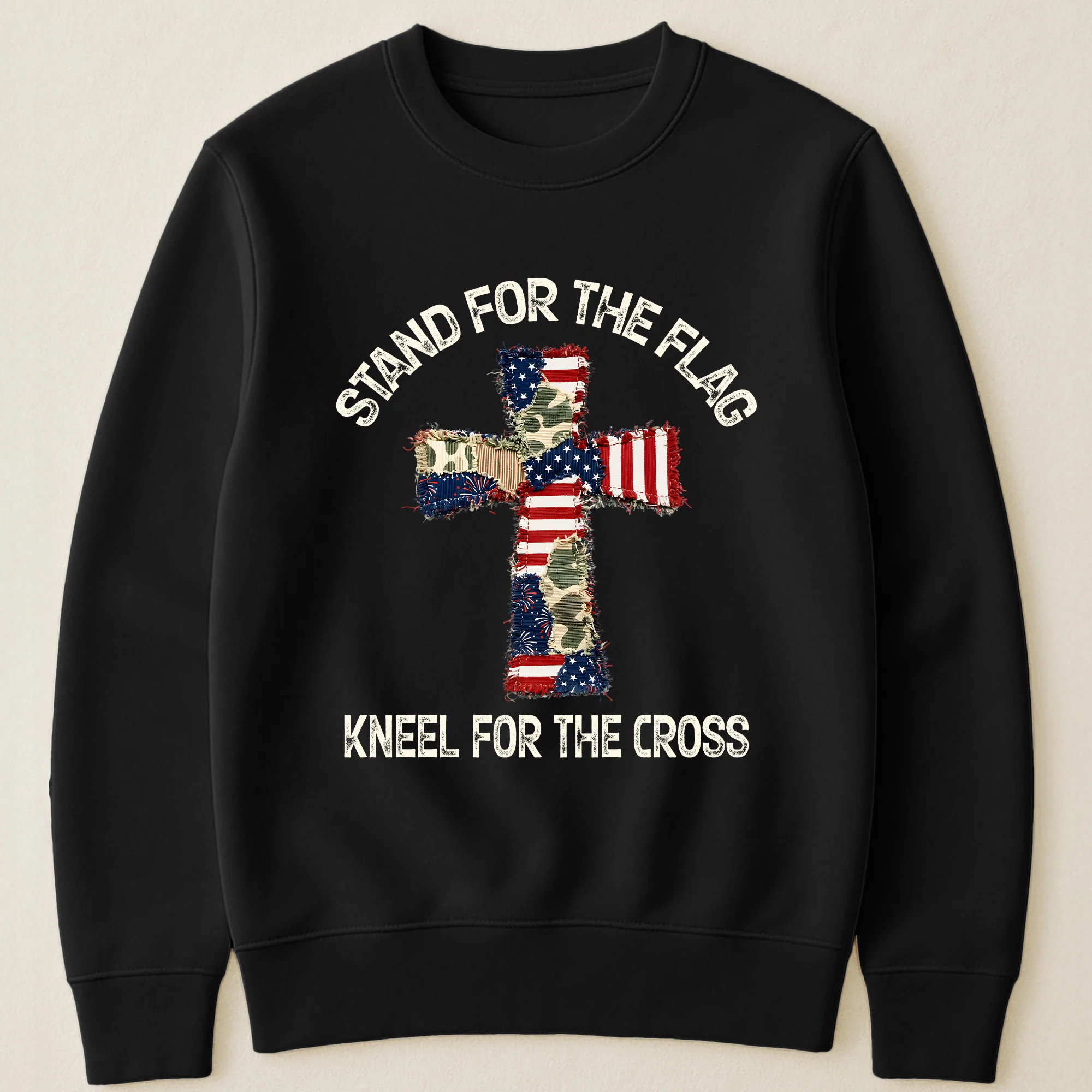 Patchwork Style USA Flag And Cross Print - Shirt - Image 26