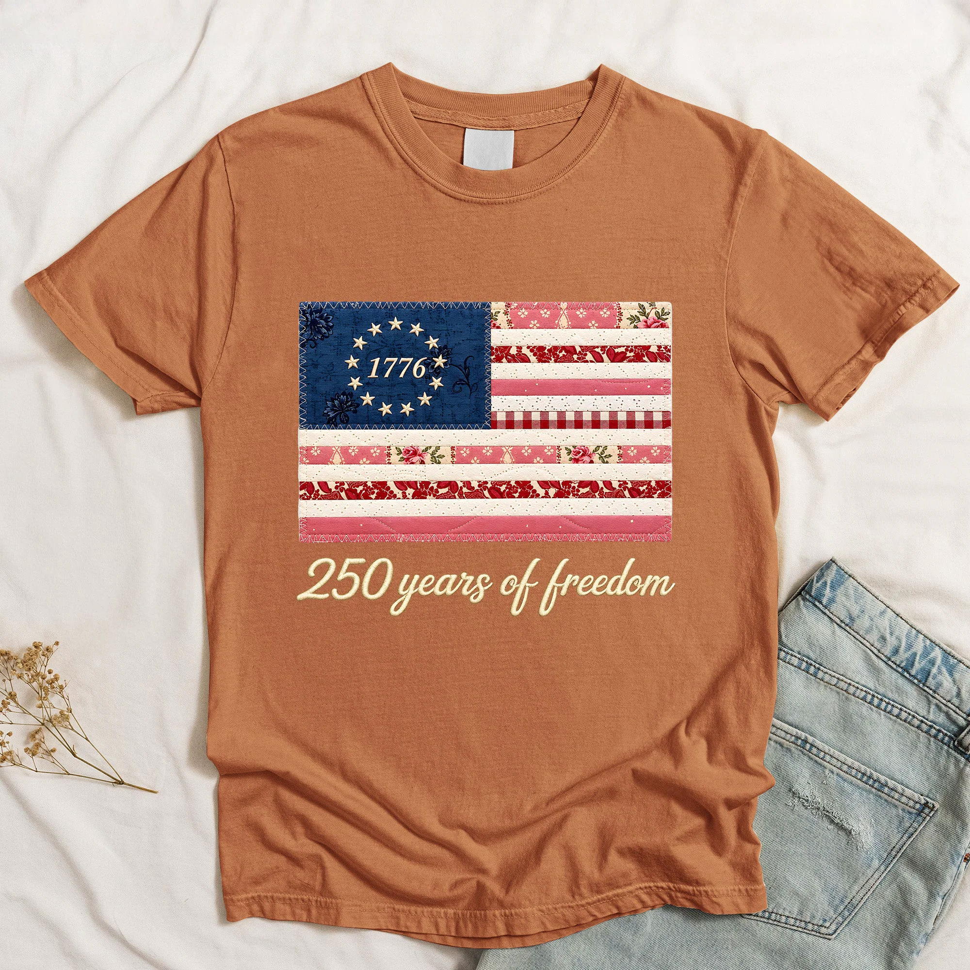 Patchwork Style Usa Flag Flower Print - Shirt - Image 14