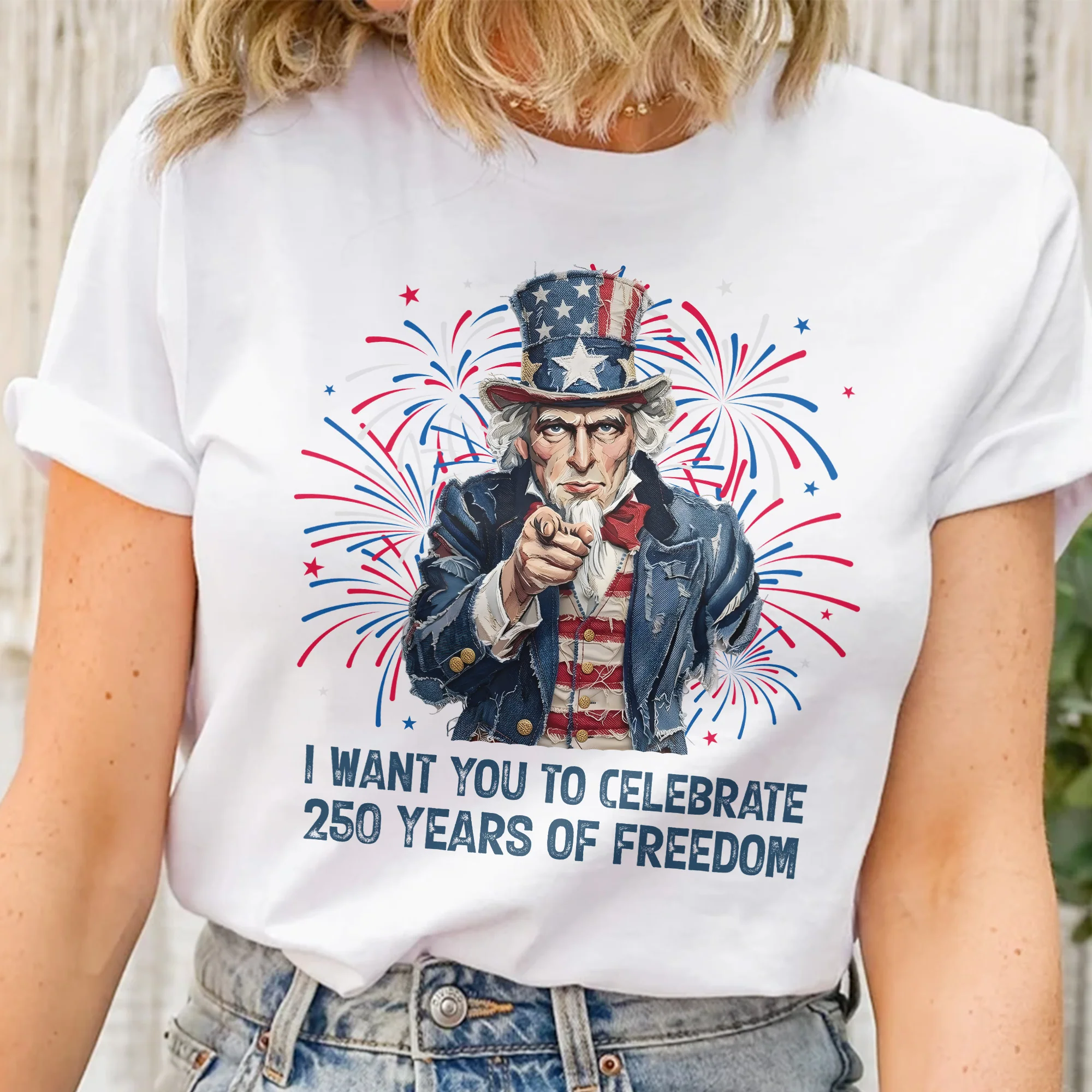 Patchwork Style Usa Uncle Sam Print - Shirt - Image 2