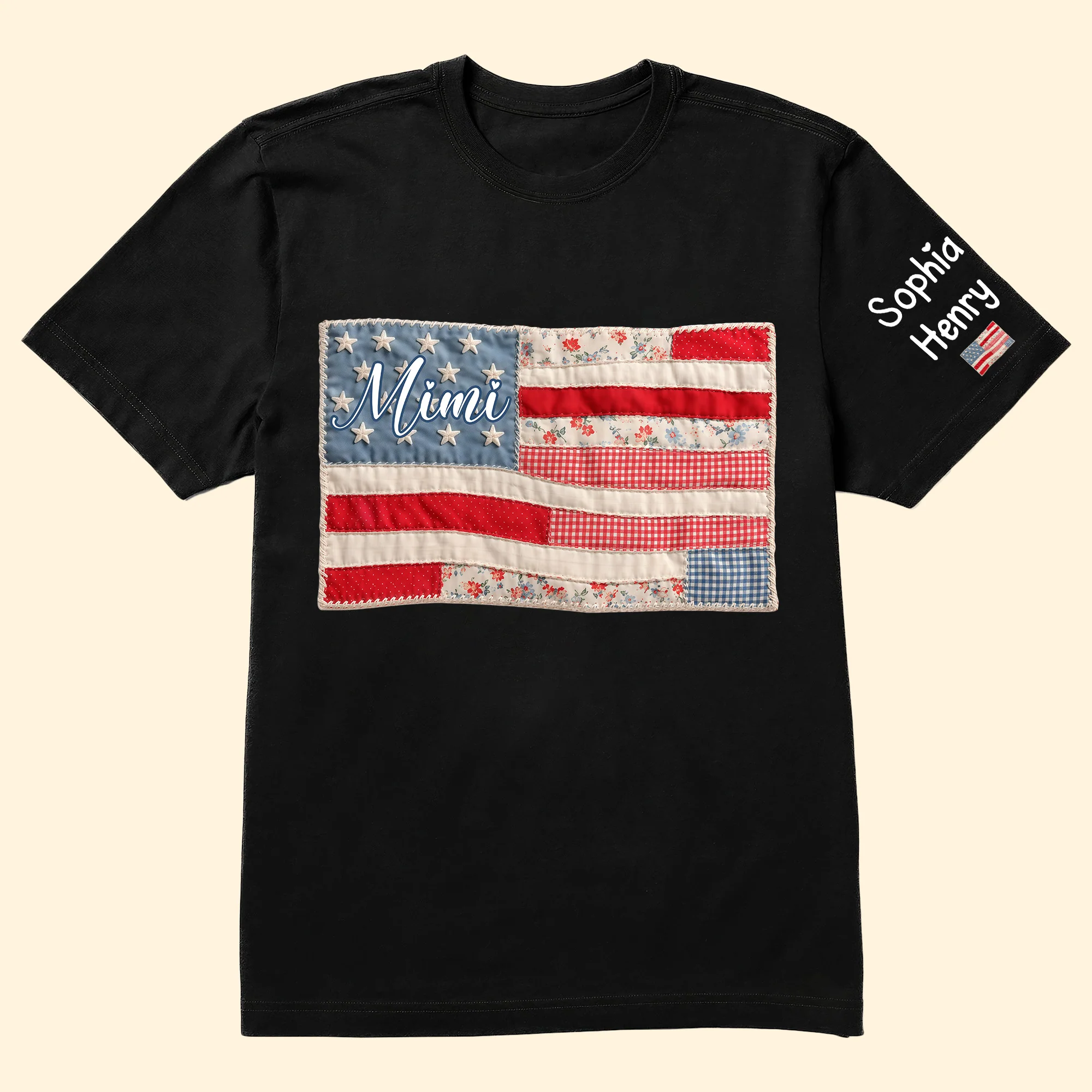 Patriotic Patchwork American Flag - Personalized Shirt - Image 2