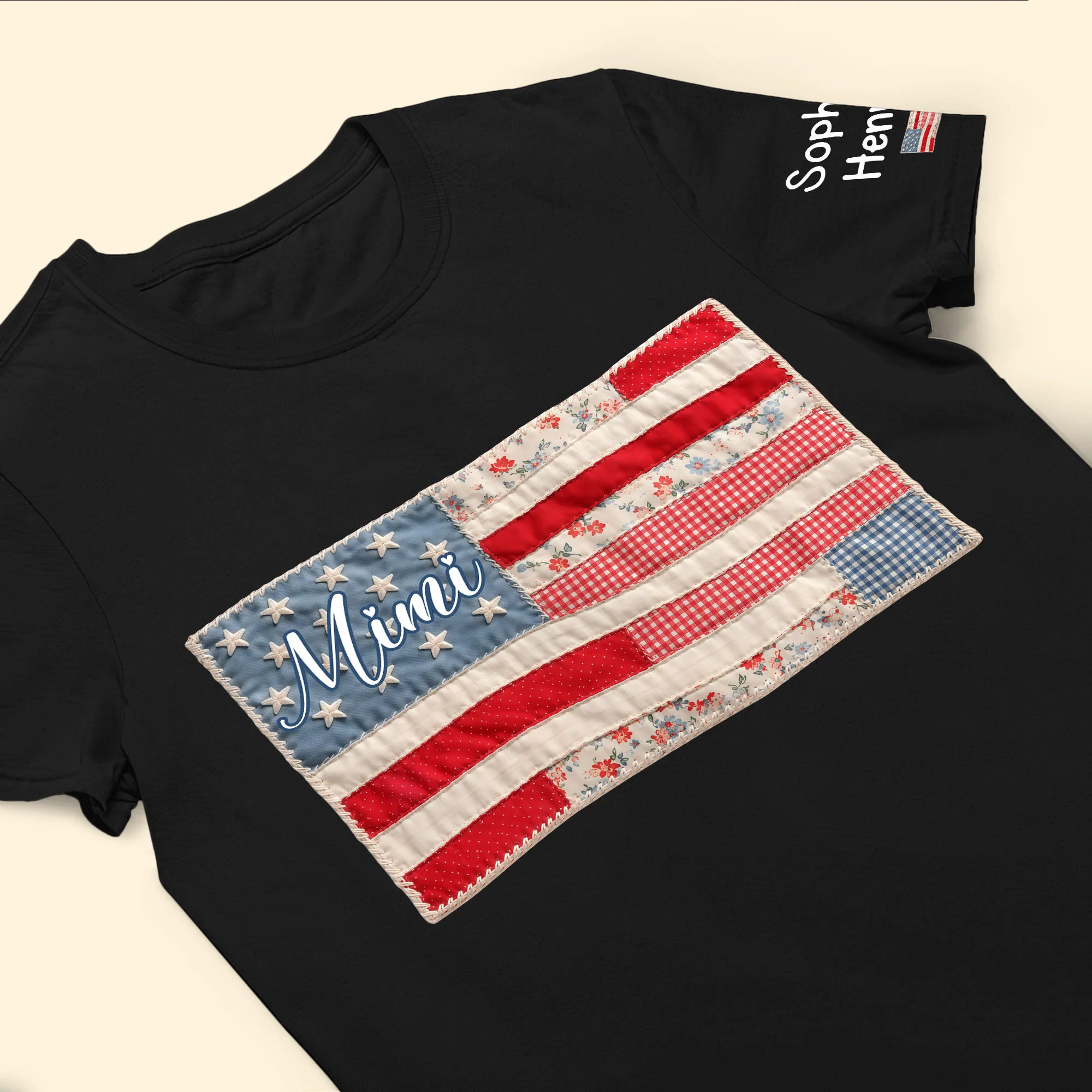 Patriotic Patchwork American Flag - Up To 10 Names - Personalized Shirt - Image 4