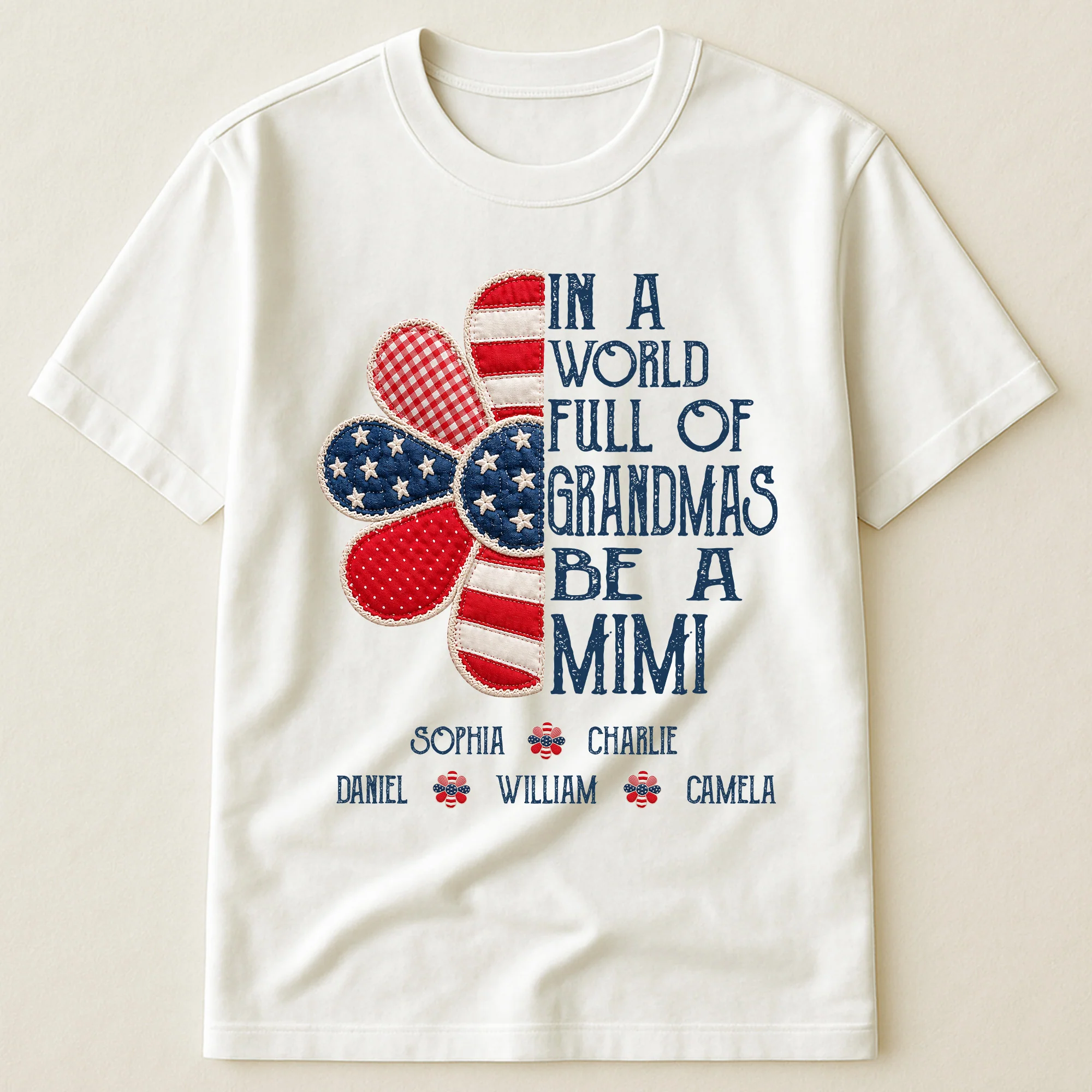 Patriotic Patchwork Daisy Flower - Personalized Shirt - Image 2