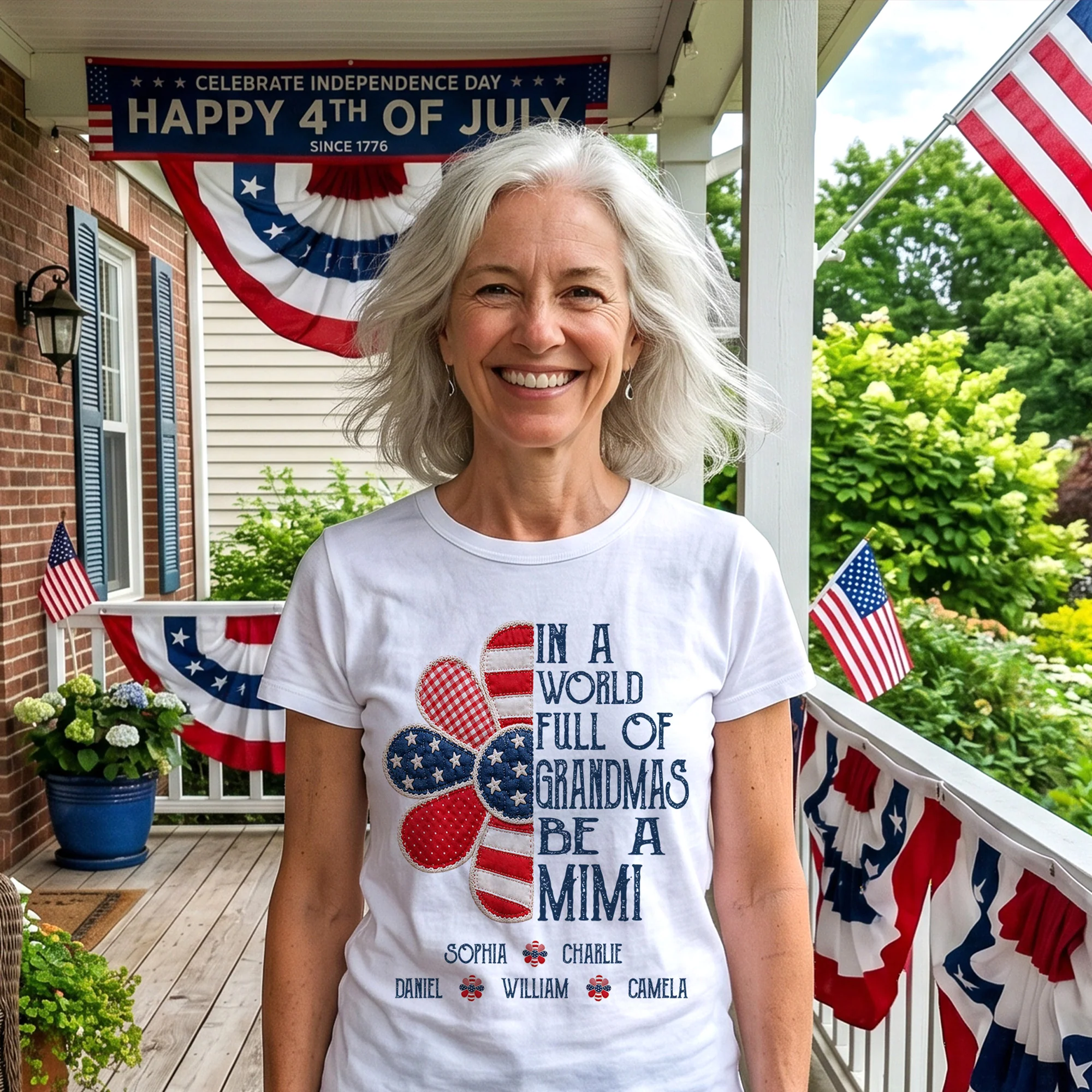 Patriotic Patchwork Daisy Flower - Personalized Shirt - Image 3