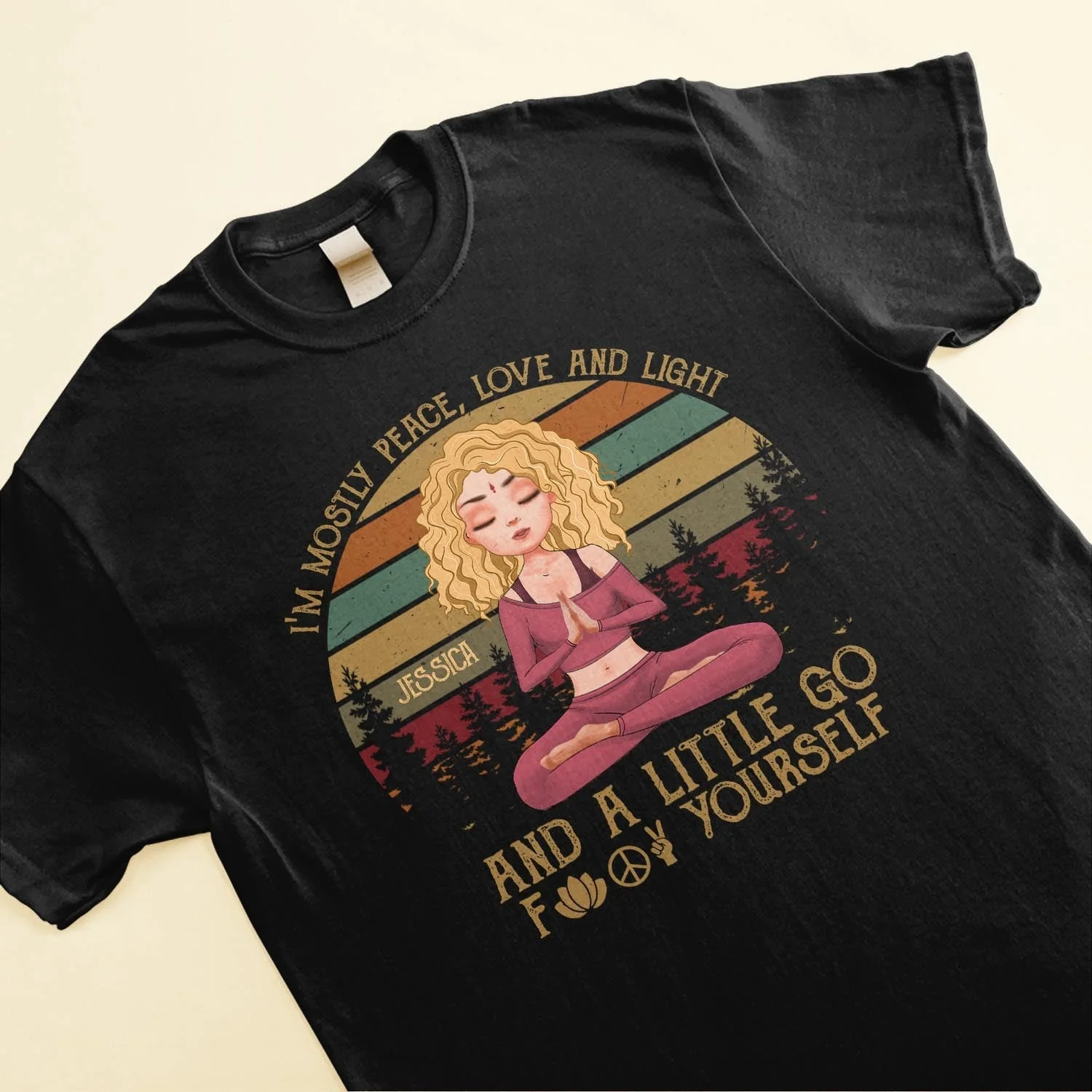 Peace, Love And Light - Personalized Shirt - Gift For Yoga Lover - Yoga Girl Illustration - Image 3