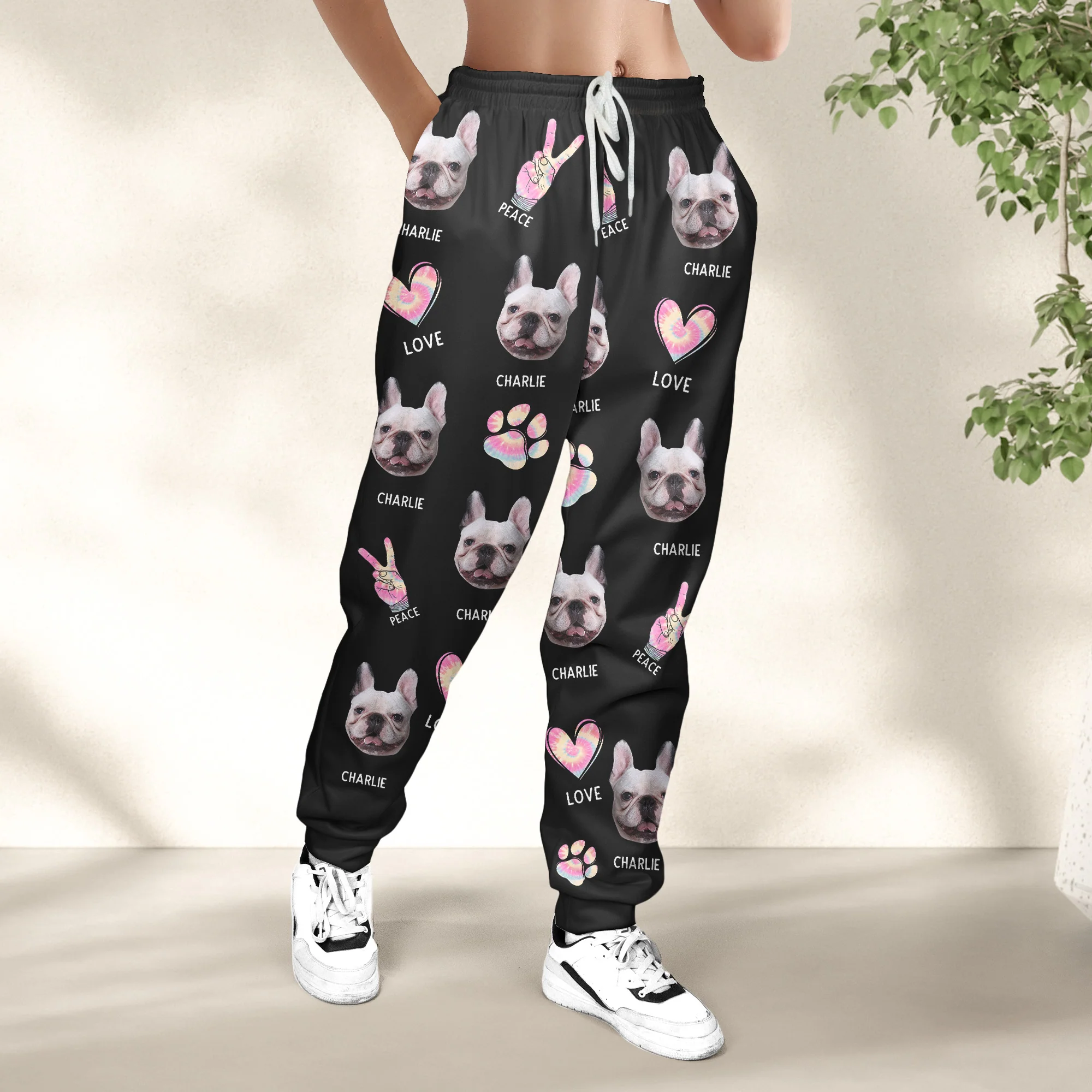 Peace, Love, Dogs - Personalized Photo Sweatpants - Image 4