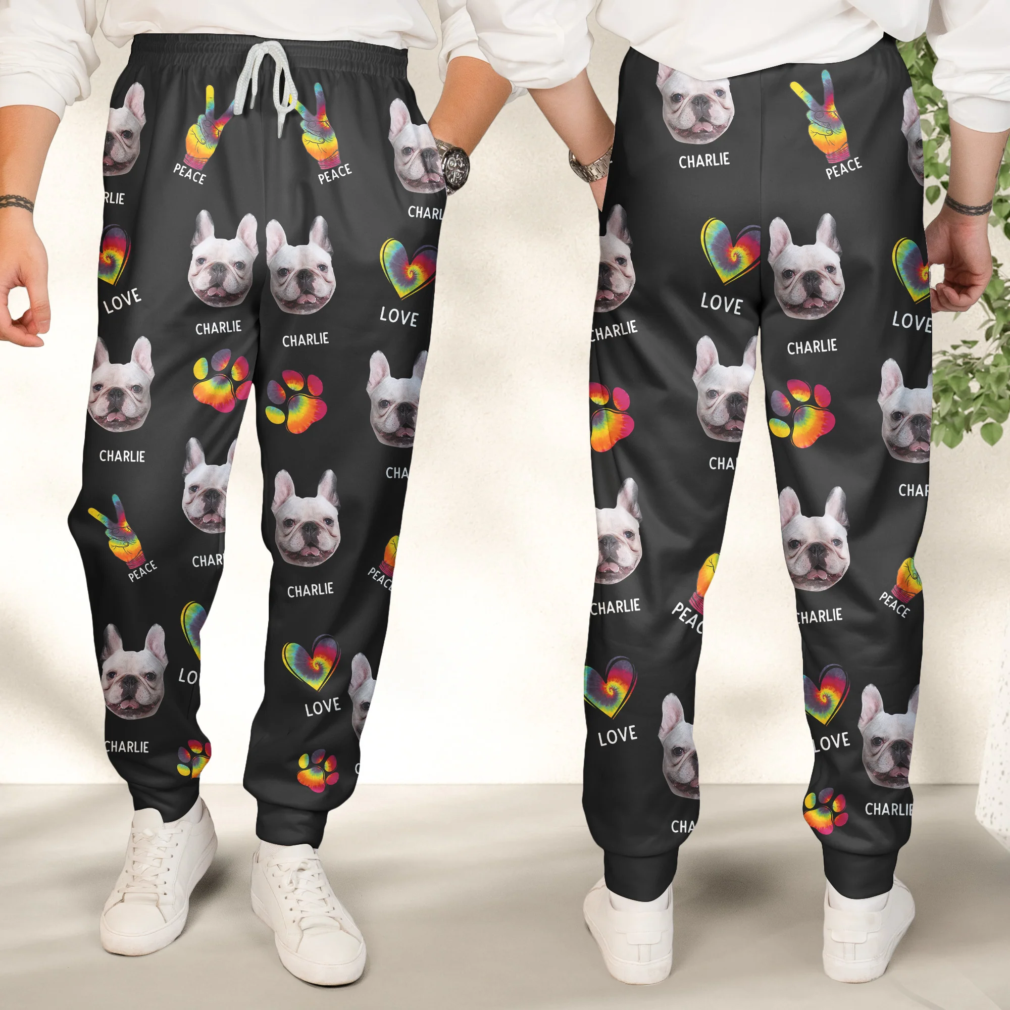 Peace, Love, Dogs - Personalized Photo Sweatpants - Image 5