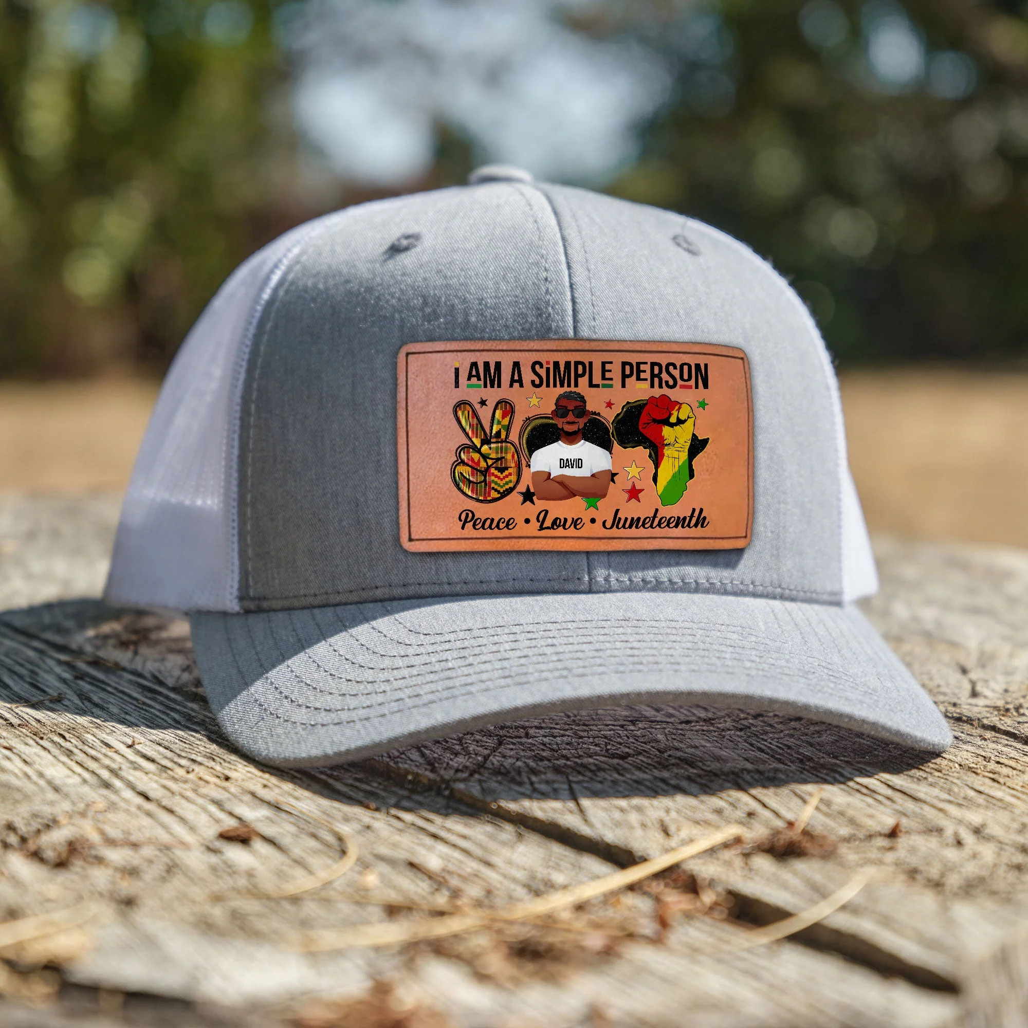 Peace Love Juneteenth - Personalized Leather Patch Hat - Image 2