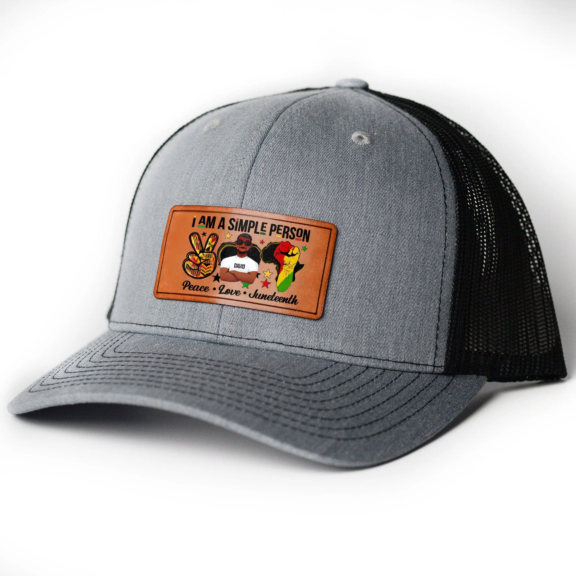 Peace Love Juneteenth - Personalized Leather Patch Hat - Image 5