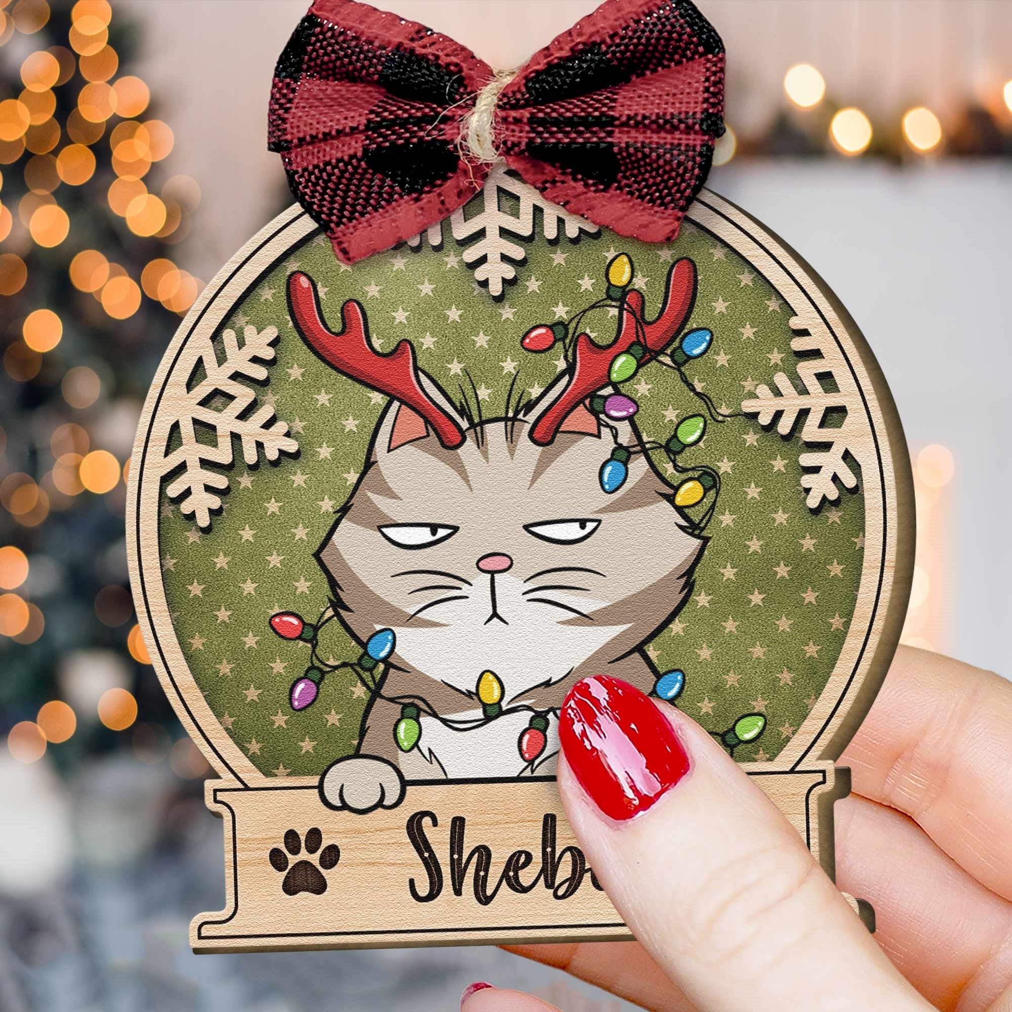 Peeking Pet Christmas - Personalized Custom Shaped Wooden Ornament - Image 4