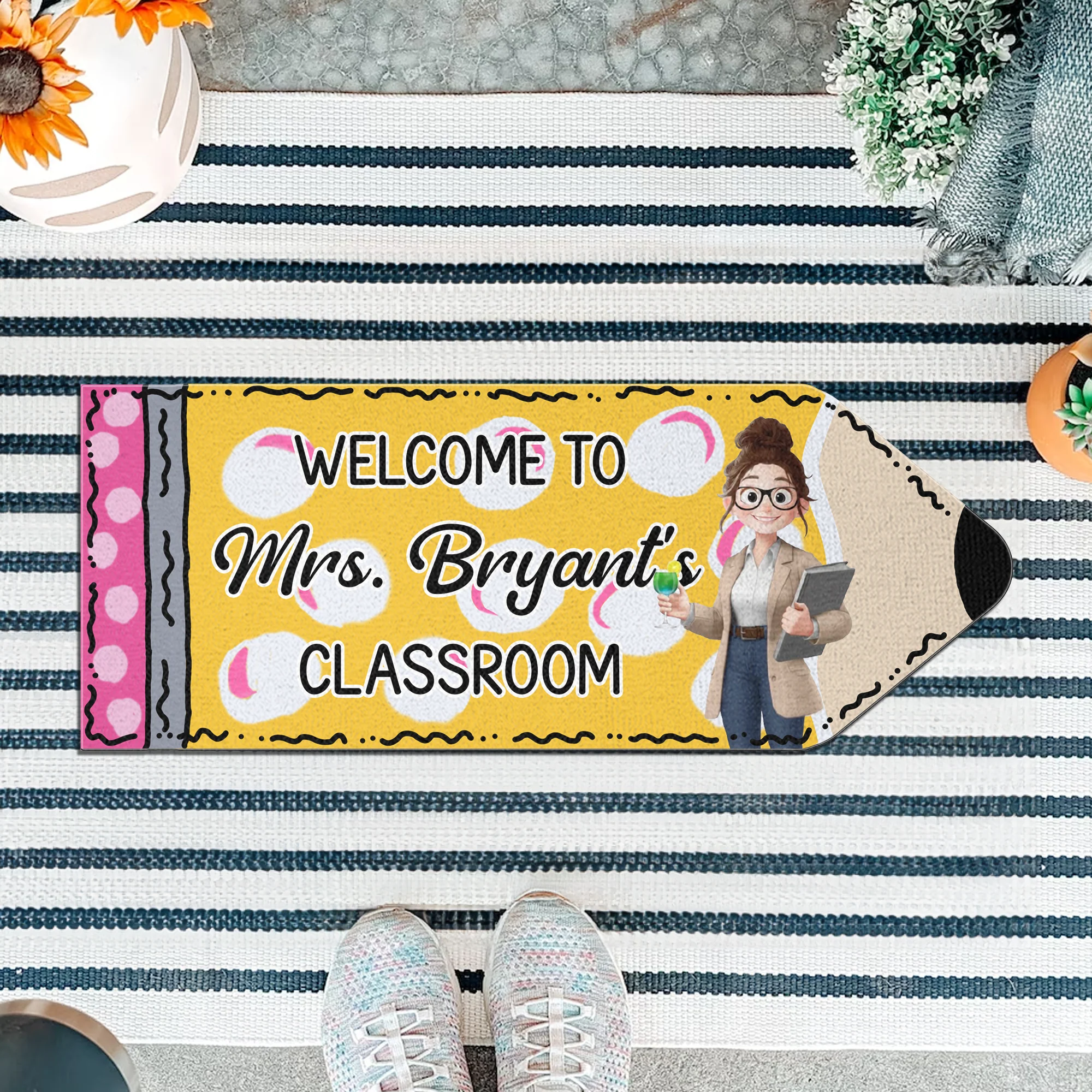 Pencil Shape Classroom Decor - Personalized Doormat - Image 2