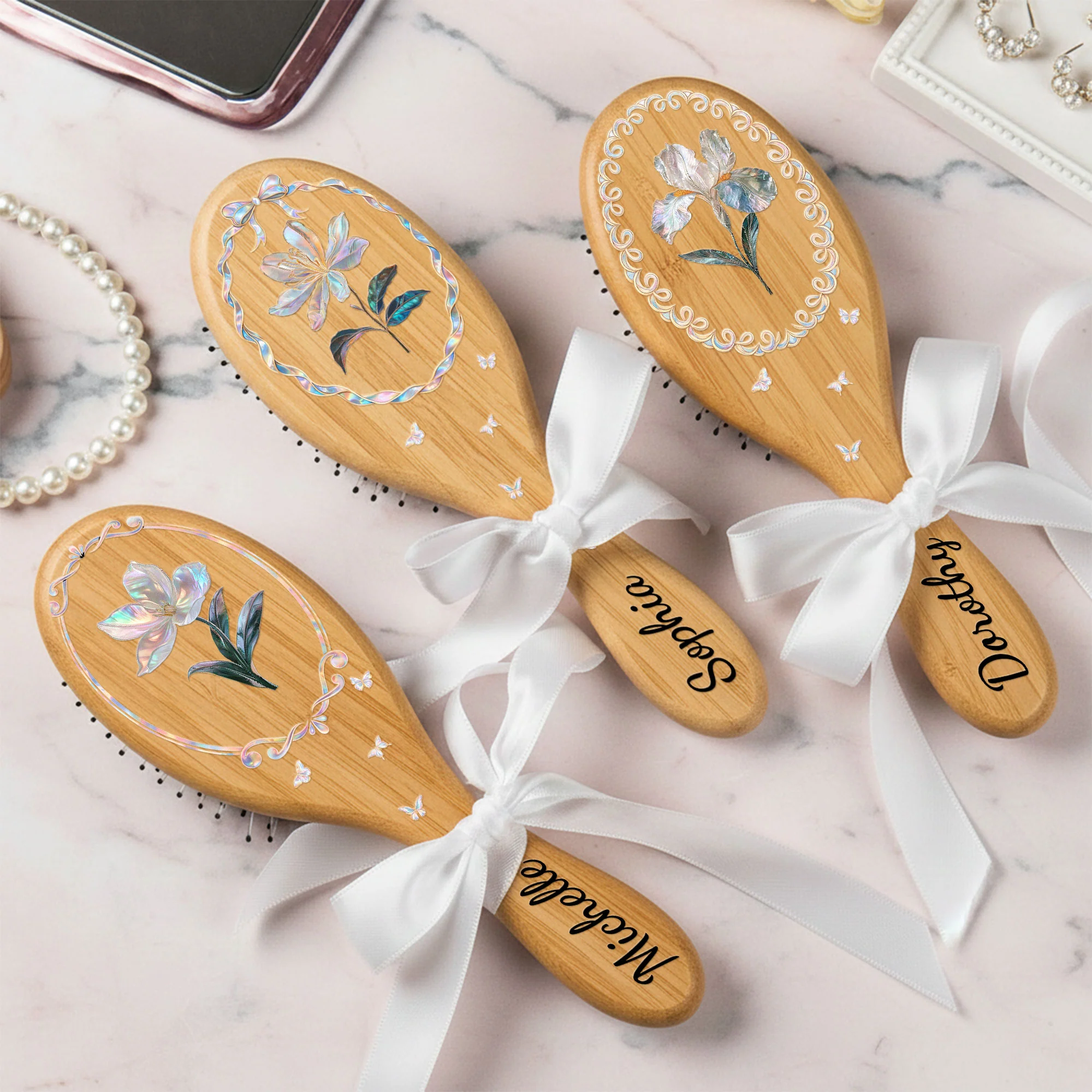 Personalised Birth Flower Gift For Her - Personalized Hair Brush - Image 4