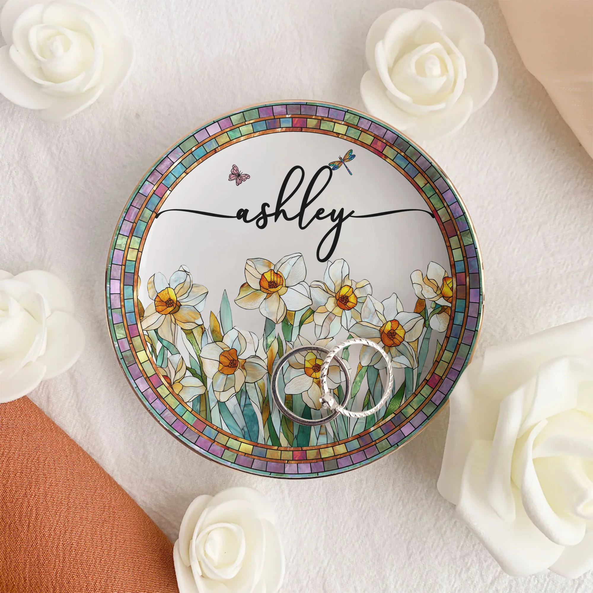 Personalize Birth Flower, Name For Her, Daughter, Sister - Personalized Jewelry Dish - Image 3