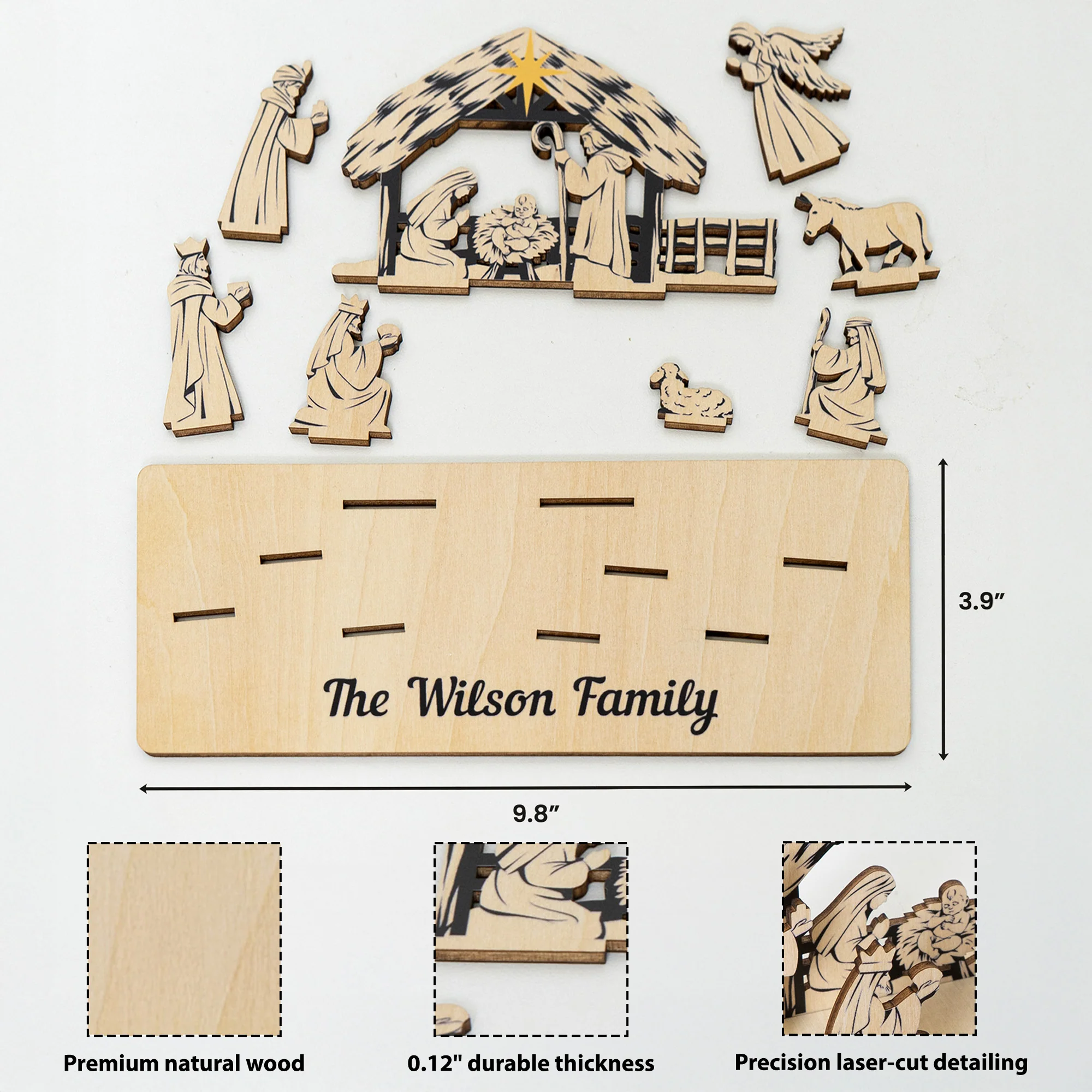 Personalized Nativity Scene Christmas Decoration Wooden Laser Cut - Image 5