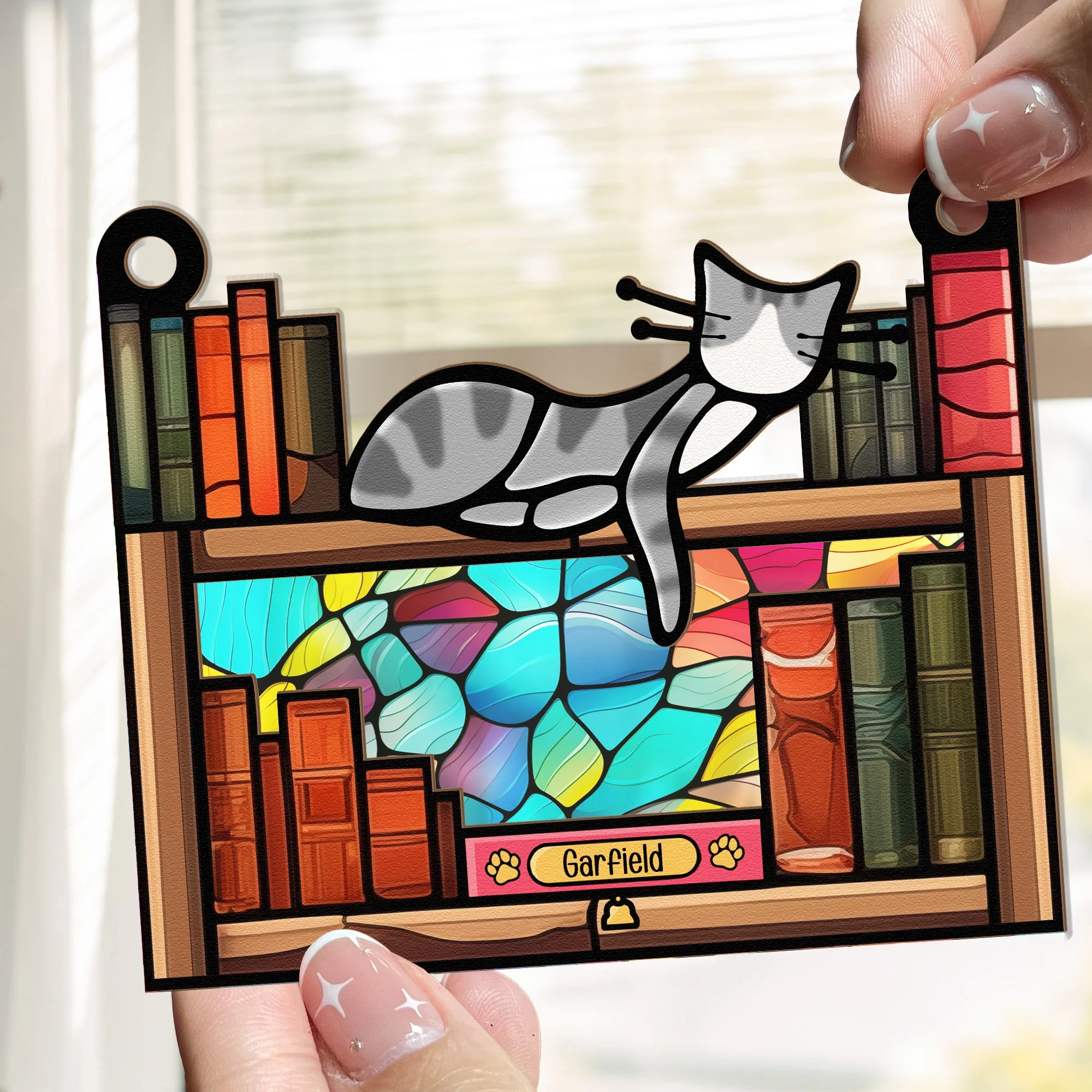 Pet Cats And Read Books - Personalized Window Hanging Suncatcher Ornament - Image 2