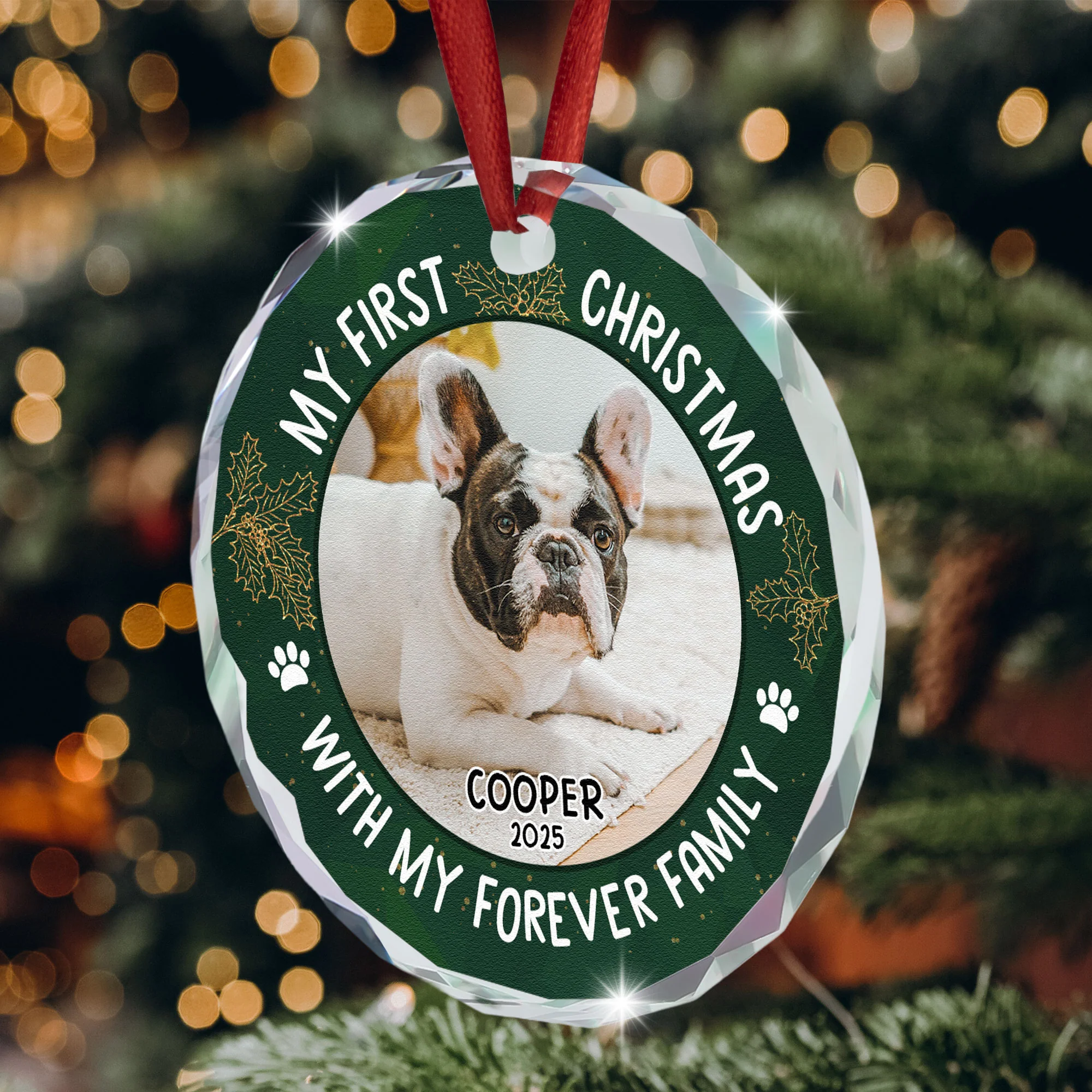 Pet First Christmas - Personalized Glass Photo Ornament - Image 2