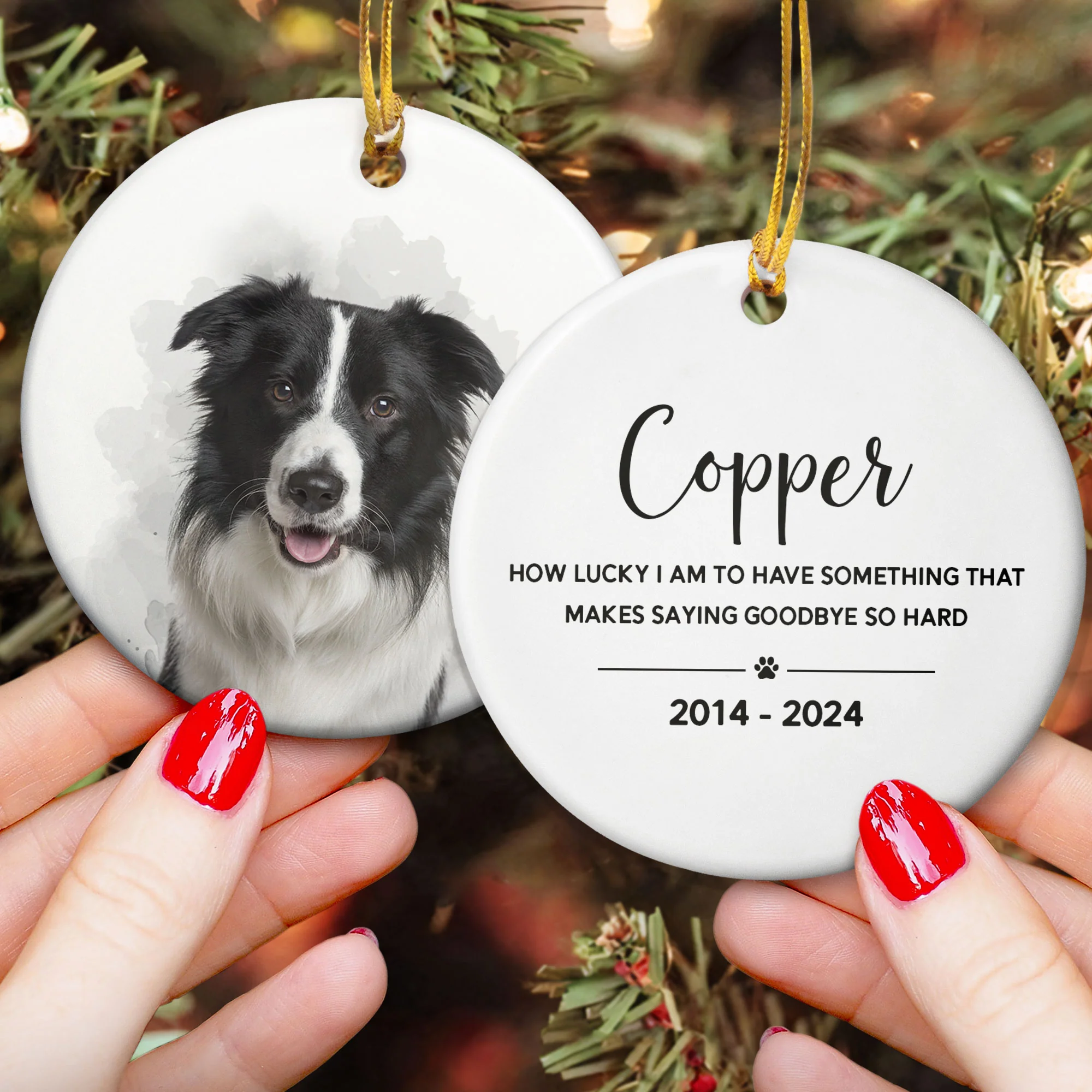 Pet Loss Custom Photo - Personalized Ceramic Photo Ornament - Image 2