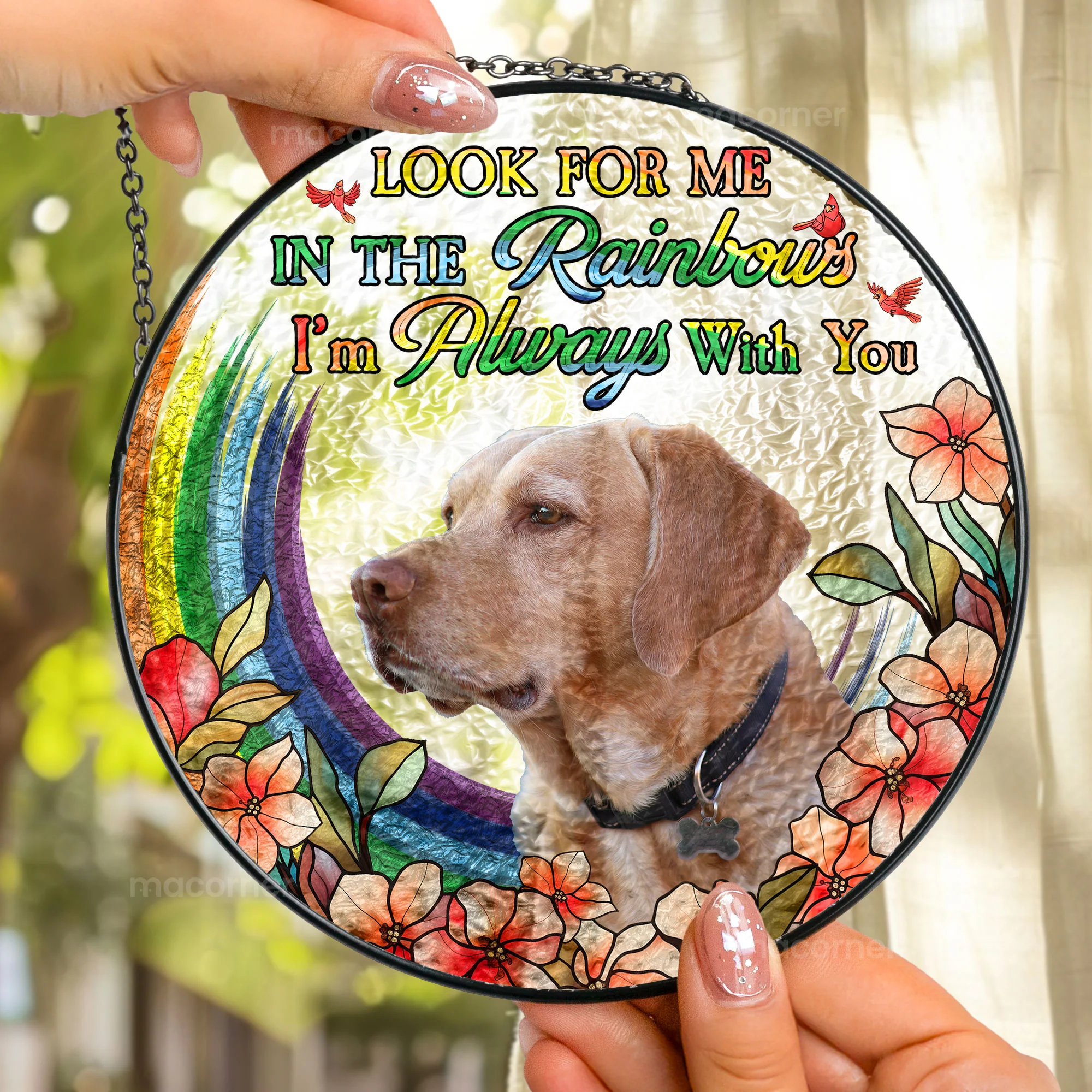 Pet Loss In The Rainbows - Personalized Photo Stained Glass Window Hanging Suncatcher - Image 4
