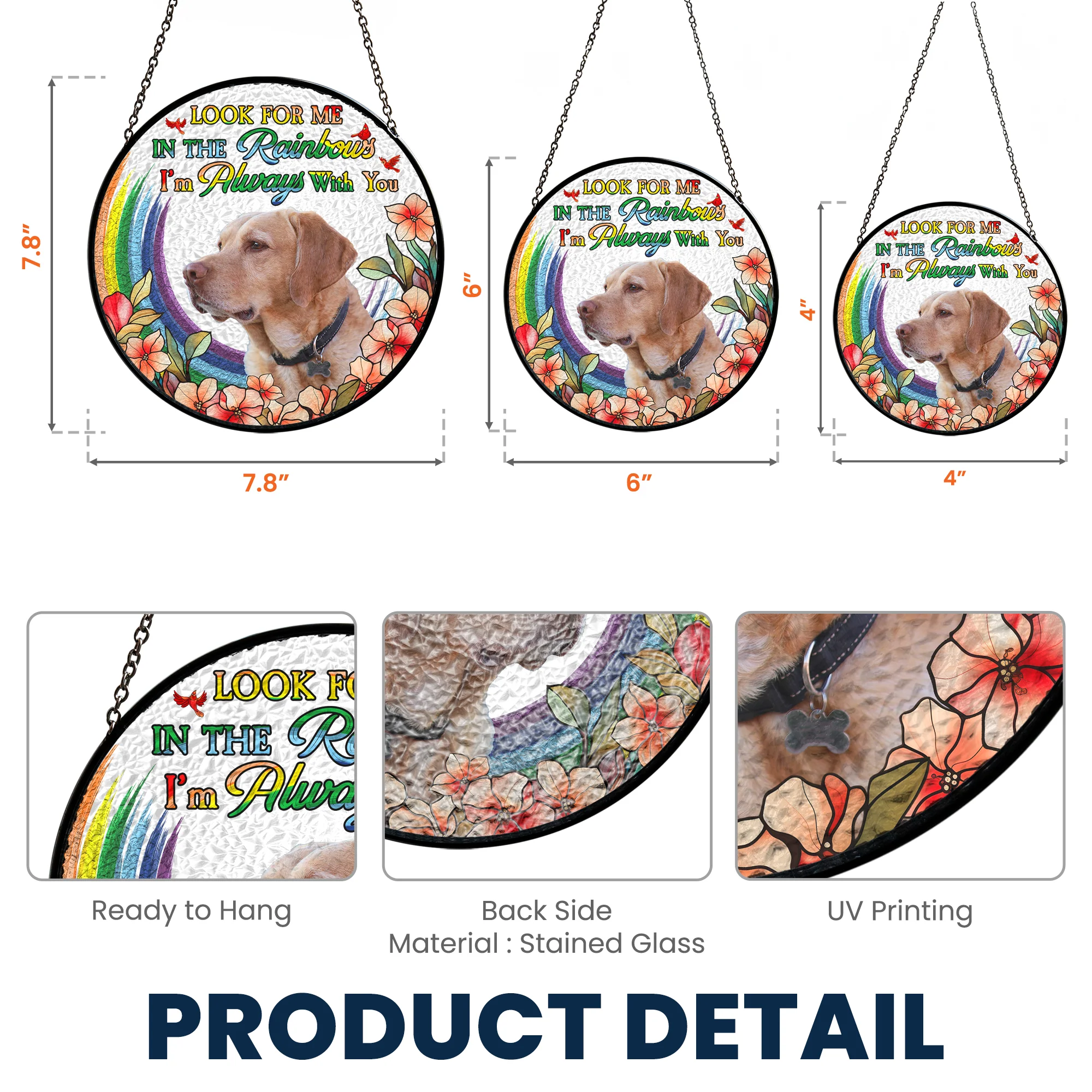 Pet Loss In The Rainbows - Personalized Photo Stained Glass Window Hanging Suncatcher - Image 7