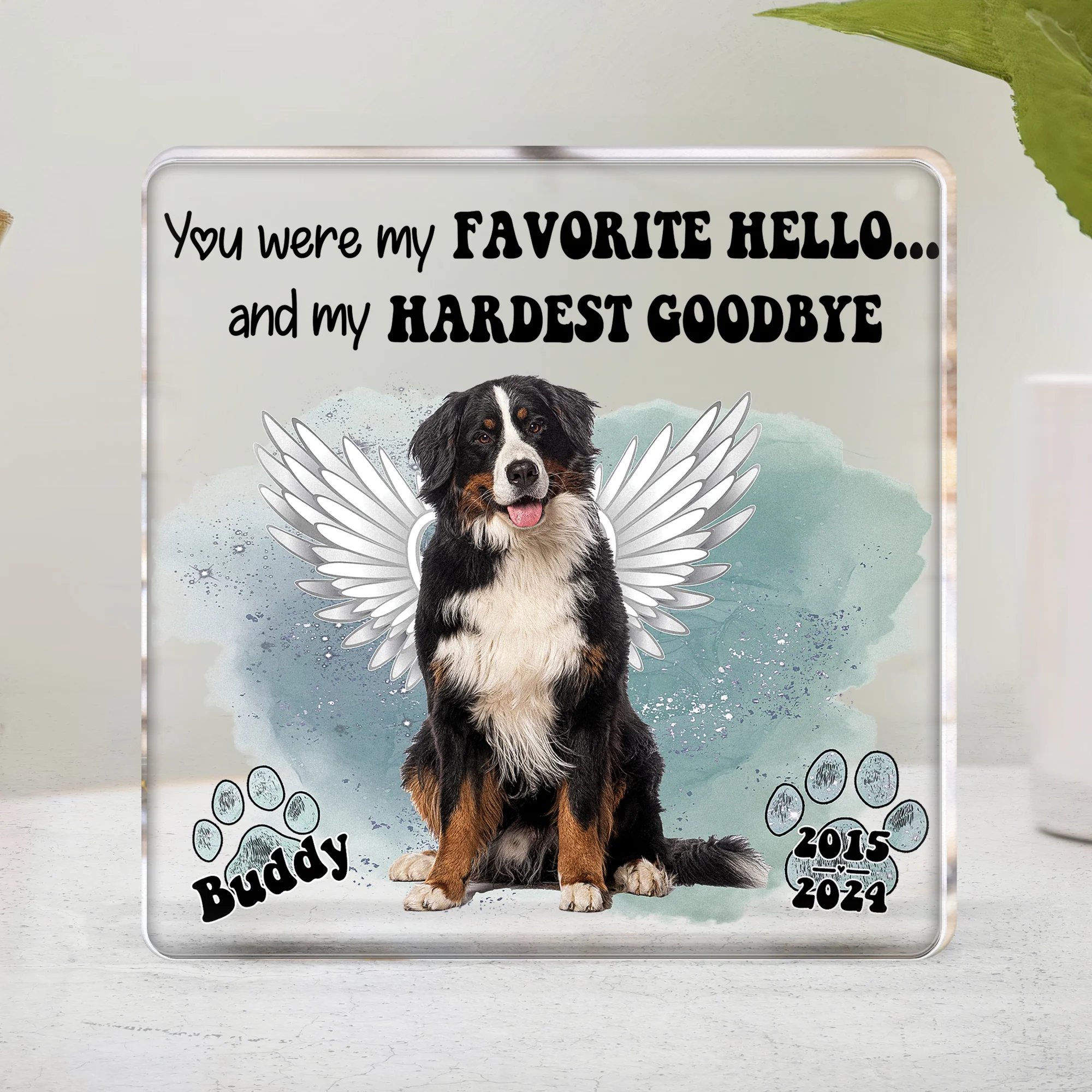 Pet Loss My Favorite Hello & Hardest Goodbye - Personalized Acrylic Photo Plaque - Image 5