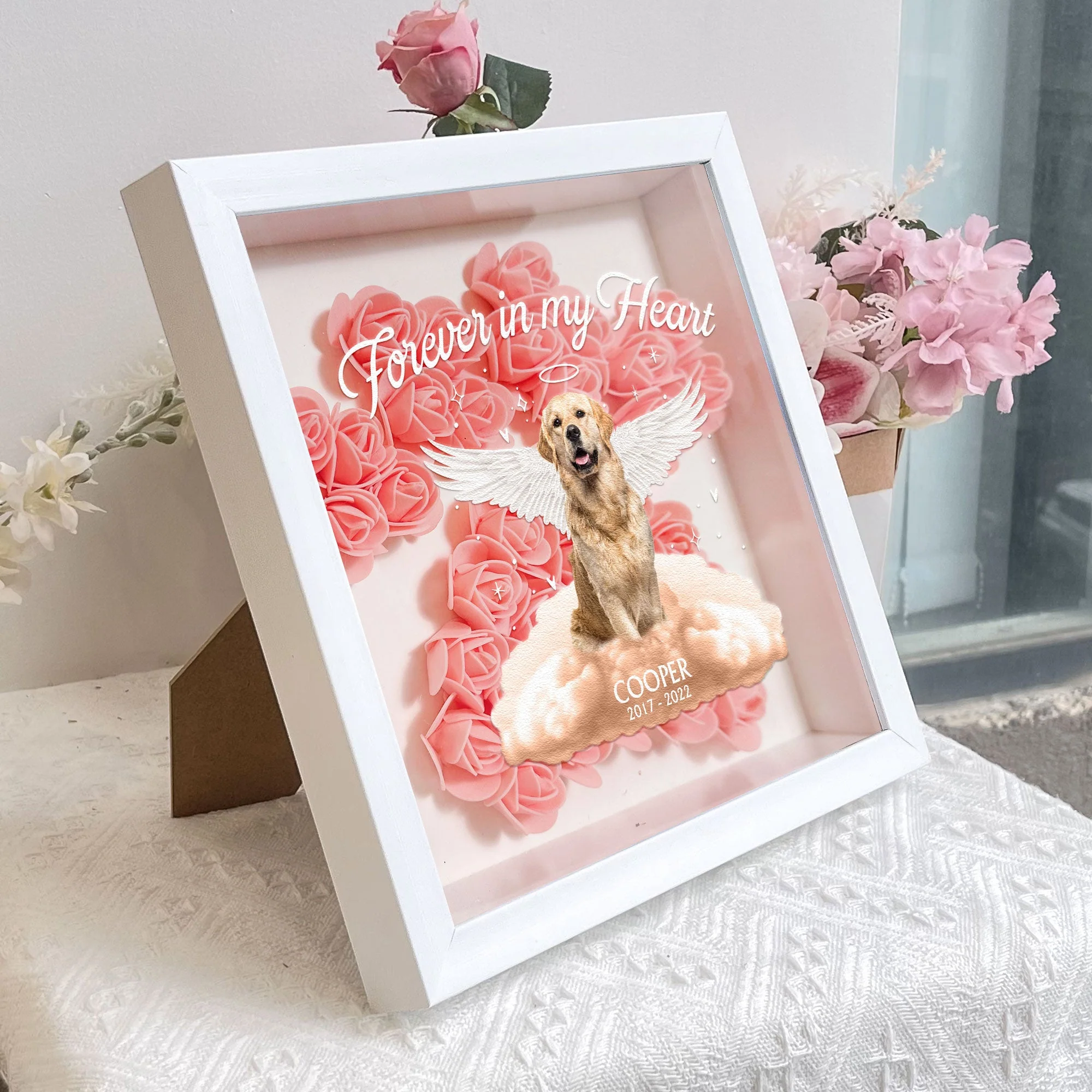 Pet Loss - Paw Print - Personalized Flower Shadow Box - Image 4