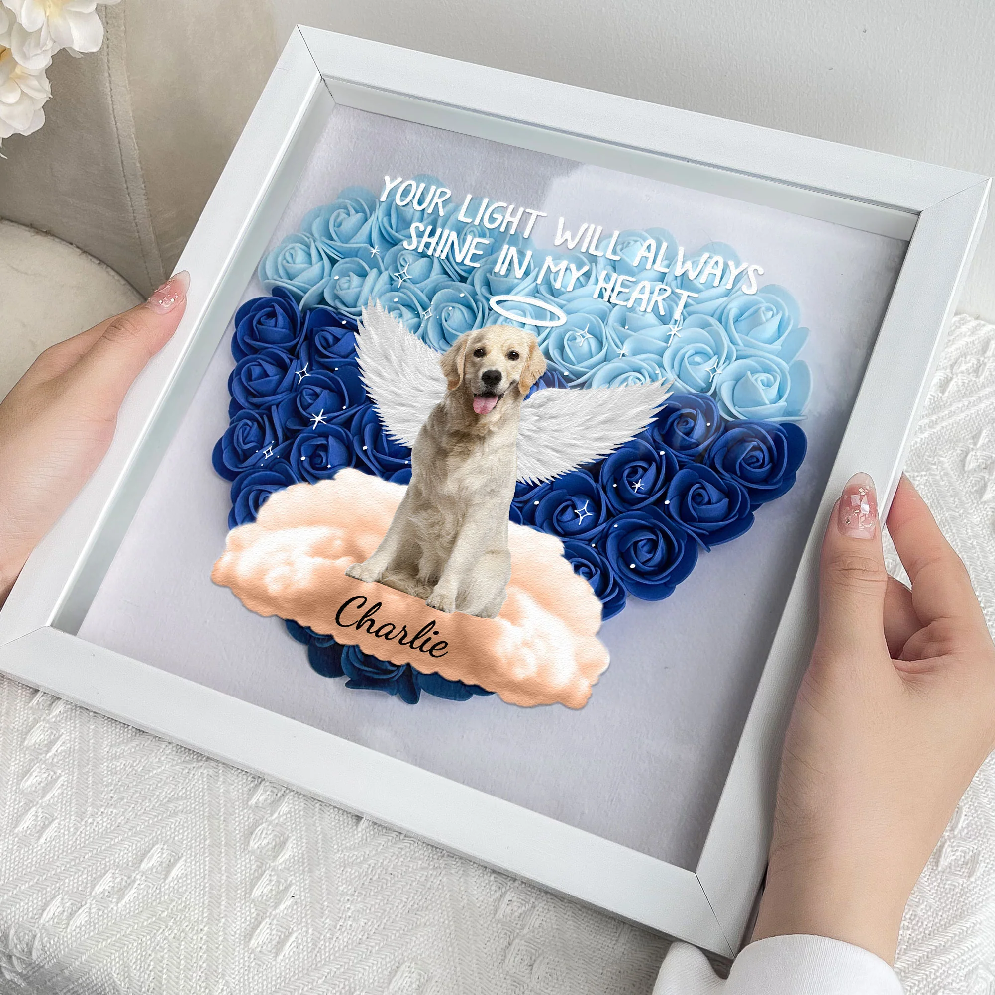 Pet Loss Your Light Will Always Shine - Personalized Photo Flower Shadow Box With LED Light - Image 5