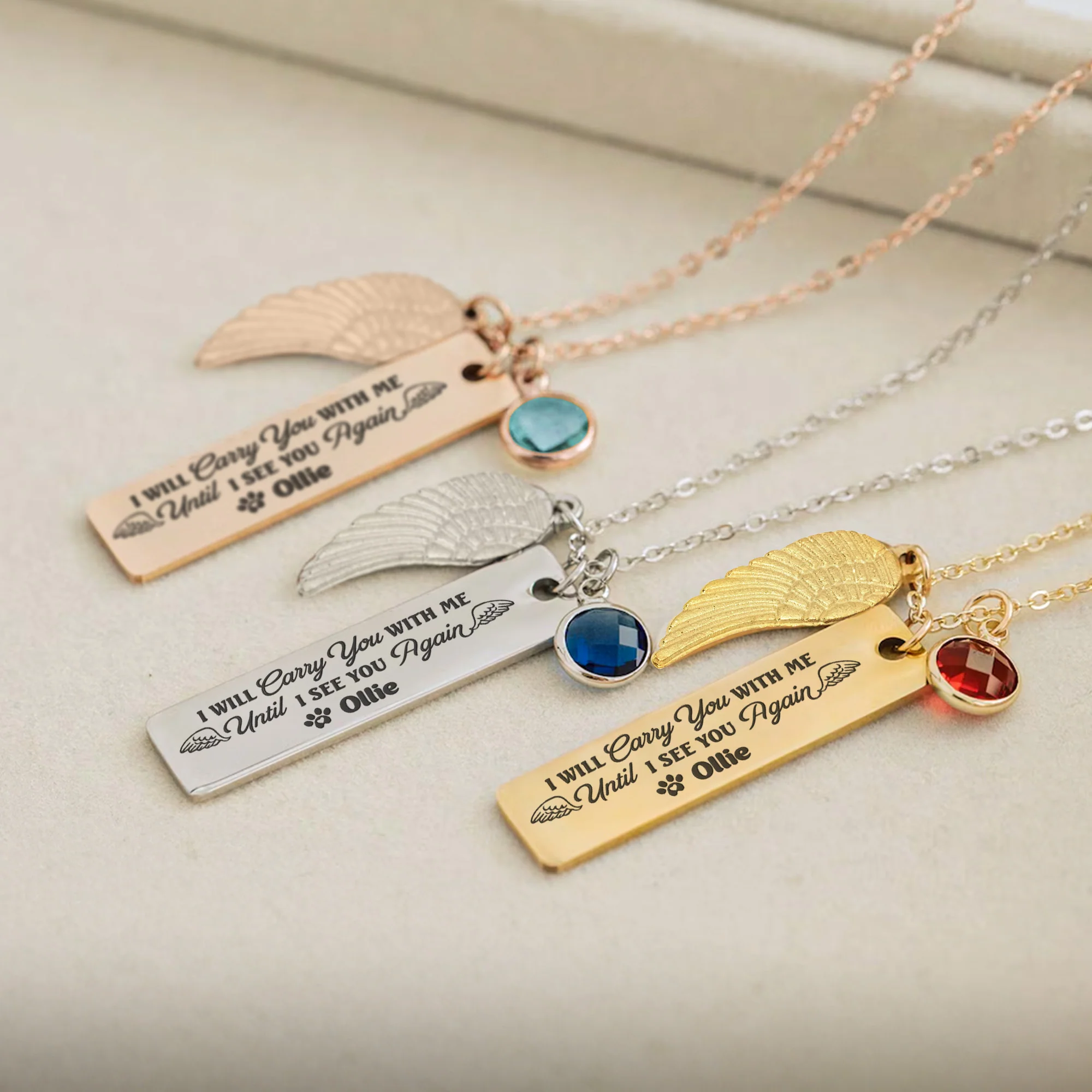 Pet Memorial I Will Carry You With Me - Personalized Birthstone Memorial Necklace - Image 2