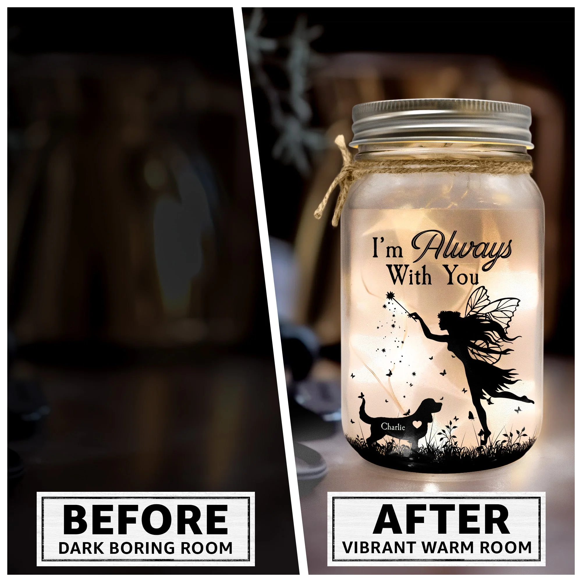 Pet Memorial I'm Always With You - Personalized Photo Mason Jar Light - Image 5