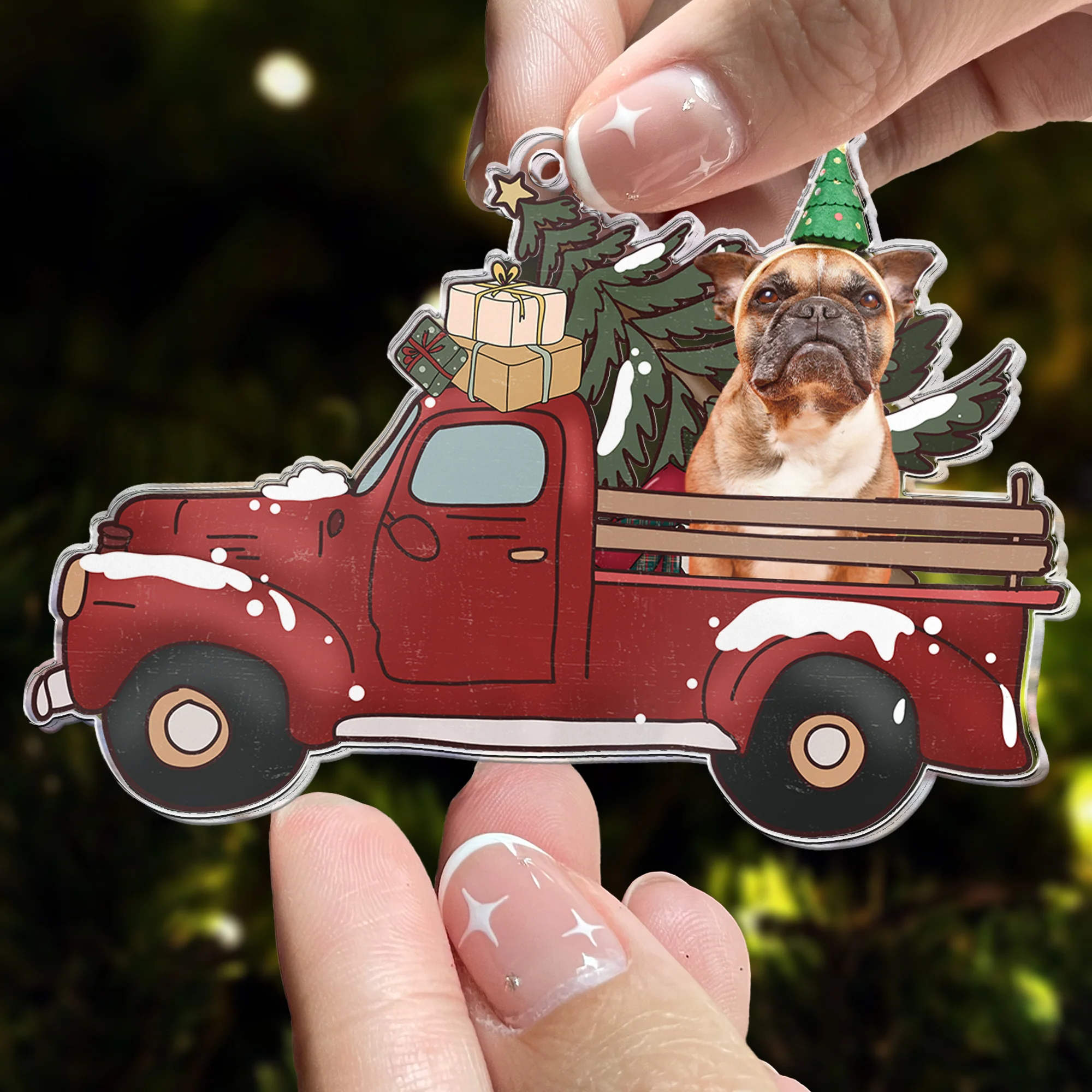 Pet On Red Truck - Personalized Acrylic Ornament - Image 4