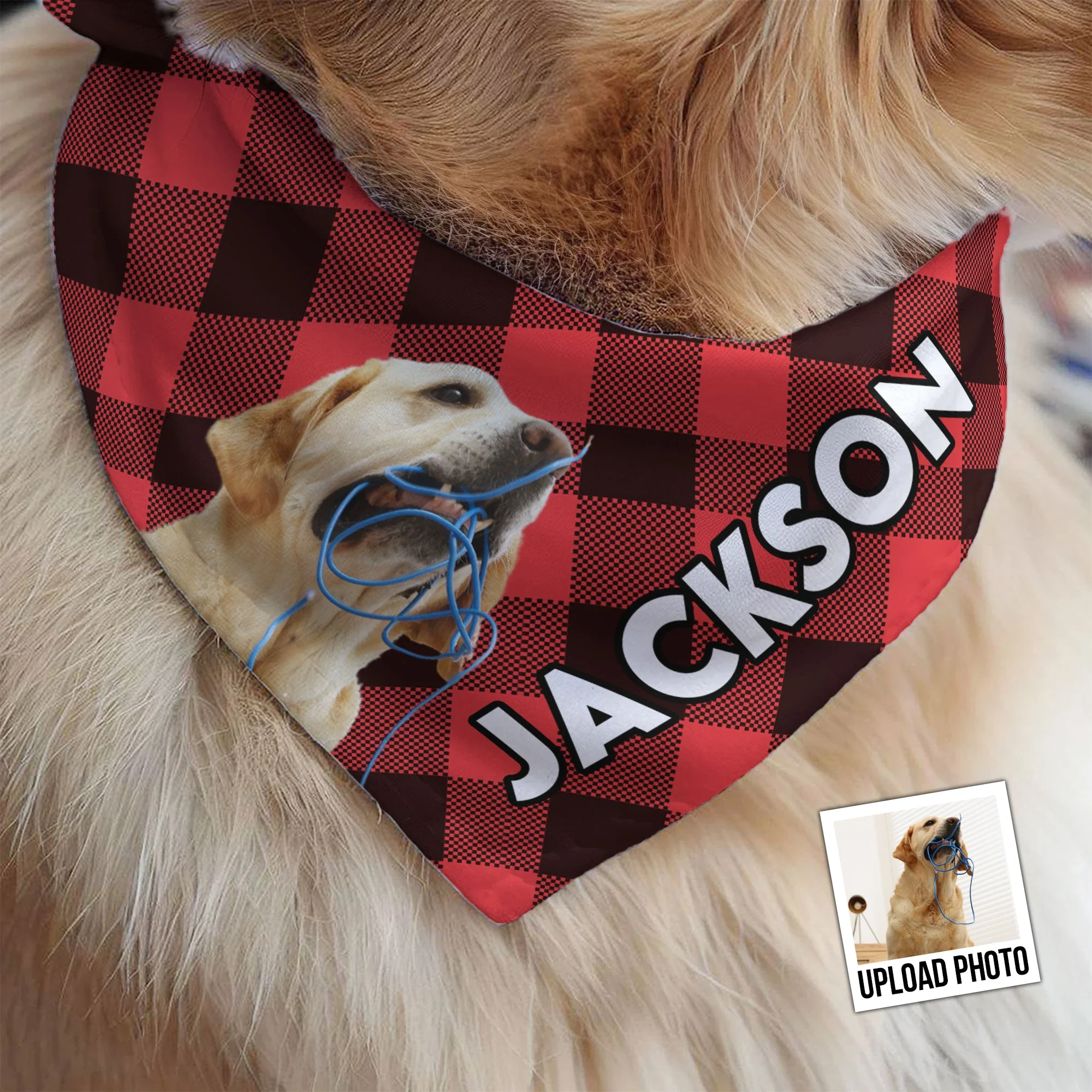Pet Plaid Custom Photo - Personalized Photo Dog Bandana Collar - Image 2