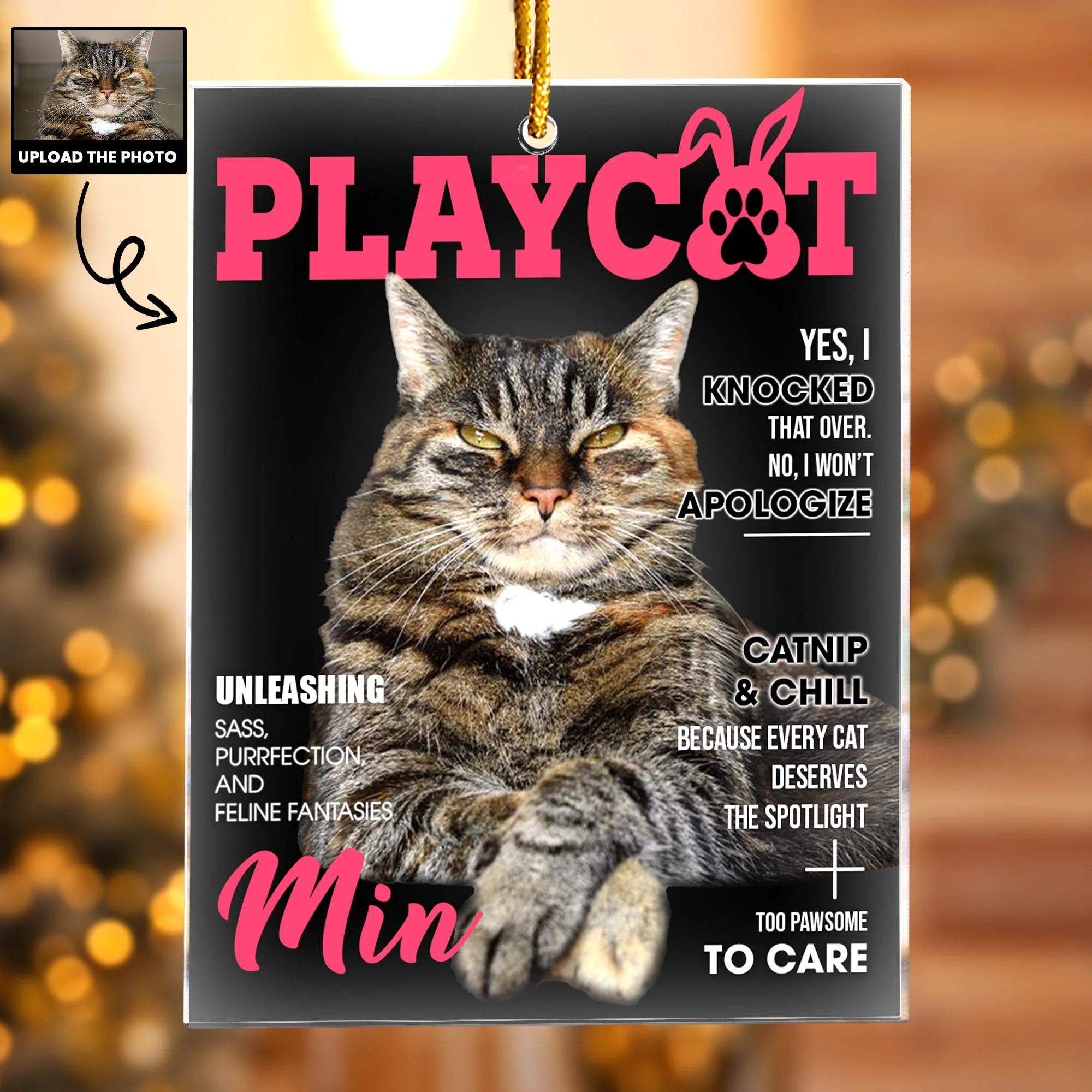 Pet Playdog Playcat Magazine - Custom Pet Portrait - Gifts For Dog Lovers, Cat Lovers - Personalized Acrylic Photo Ornament - Image 2