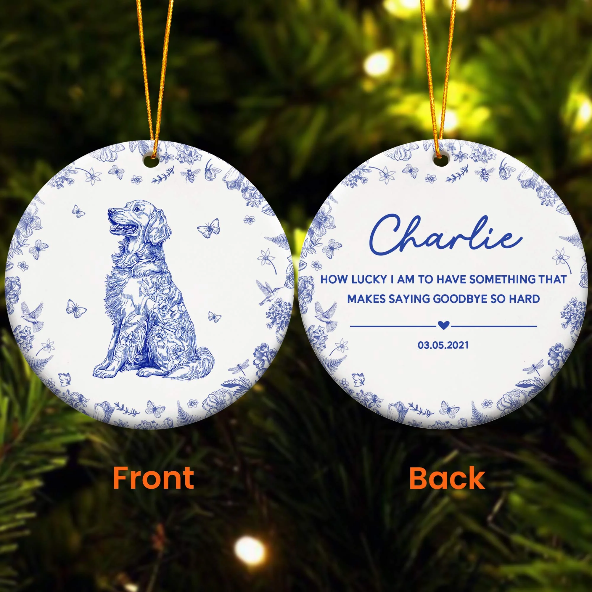 Pet Sympathy, Dog Memorial, Cat In Loving Memory Toile De Jouy - Personalized Ceramic Ornament - Image 5