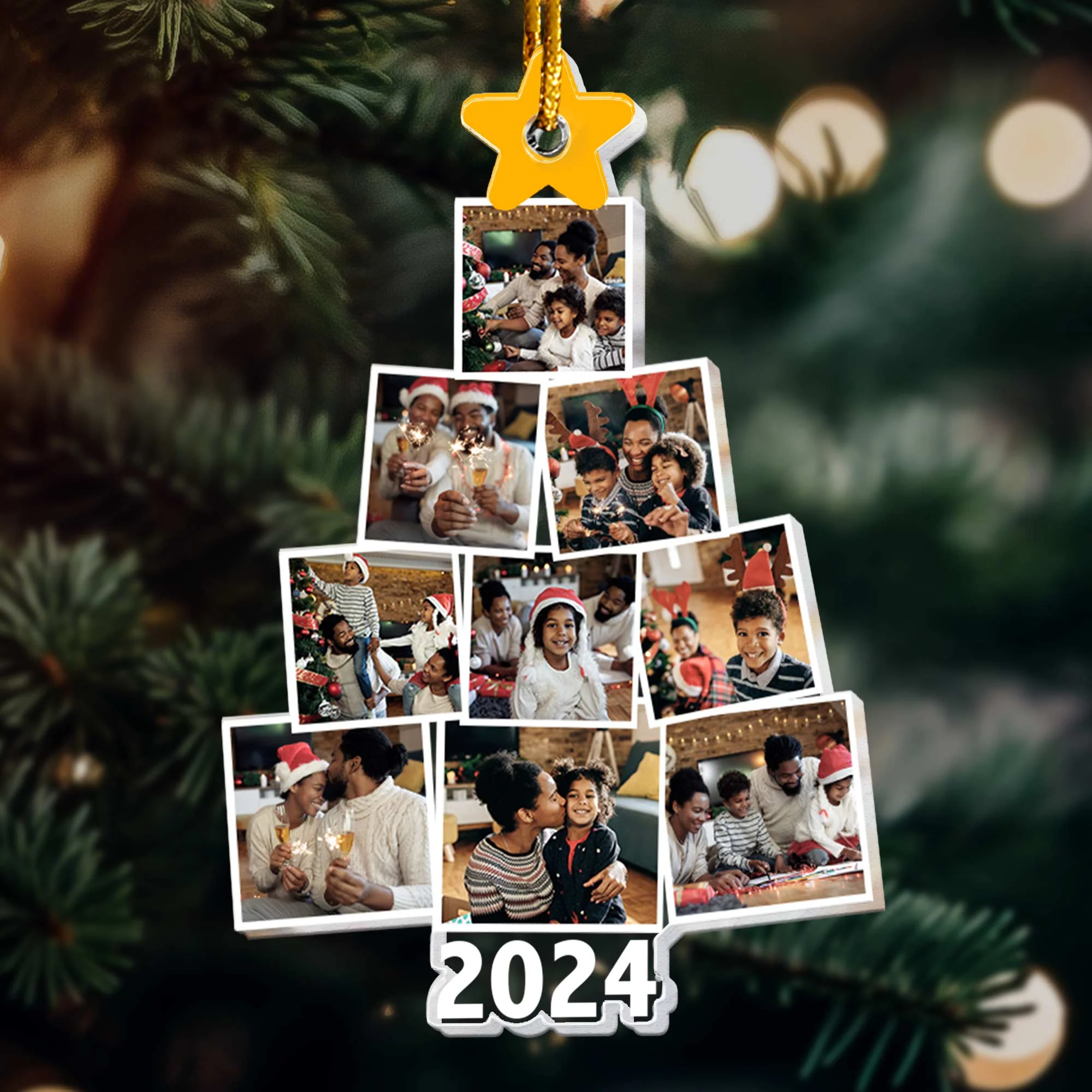 Photo Black Family Christmas Tree - Personalized Acrylic Photo Ornament - Image 5