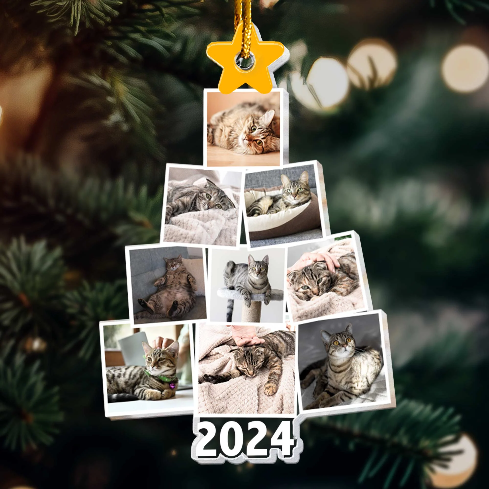 Photo Cat Christmas Tree - Personalized Acrylic Photo Ornament - Image 5