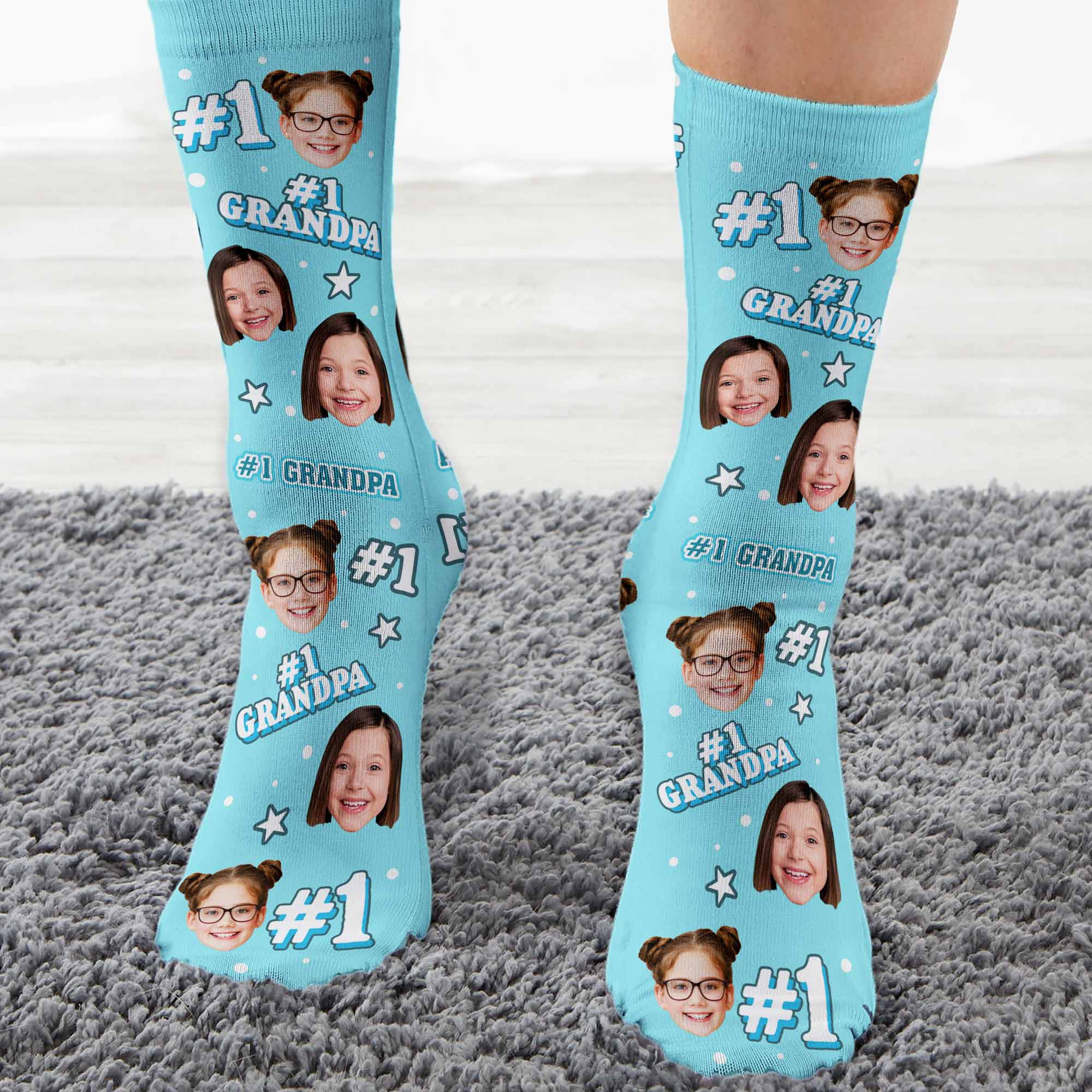 #1 Grandpa - Personalized Photo Crew Socks - Image 4