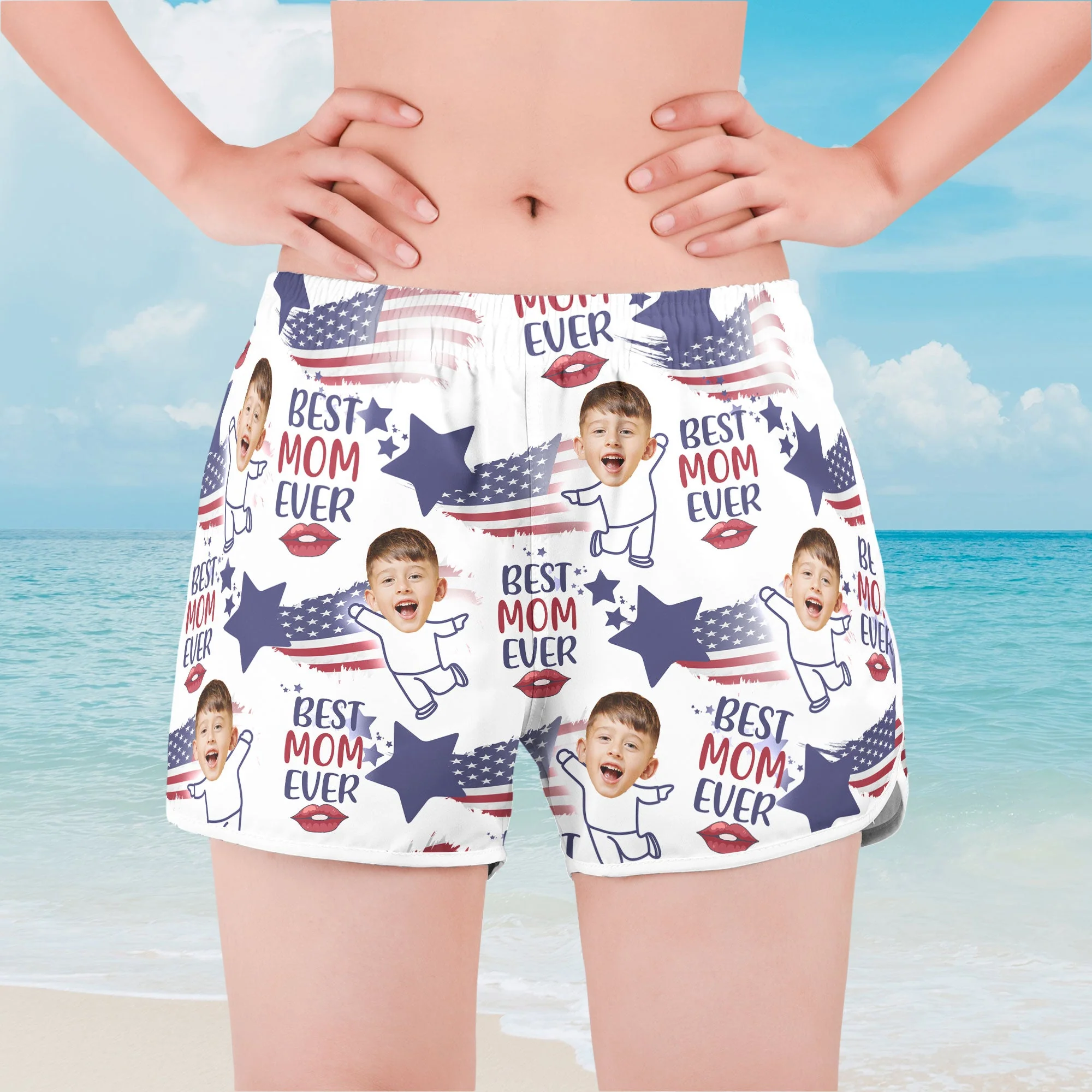 Best Mom Ever - Personalized Photo Women's Beach Shorts - Image 4