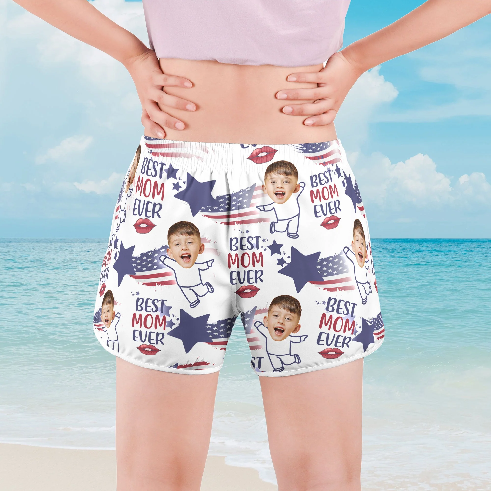 Best Mom Ever - Personalized Photo Women's Beach Shorts - Image 5