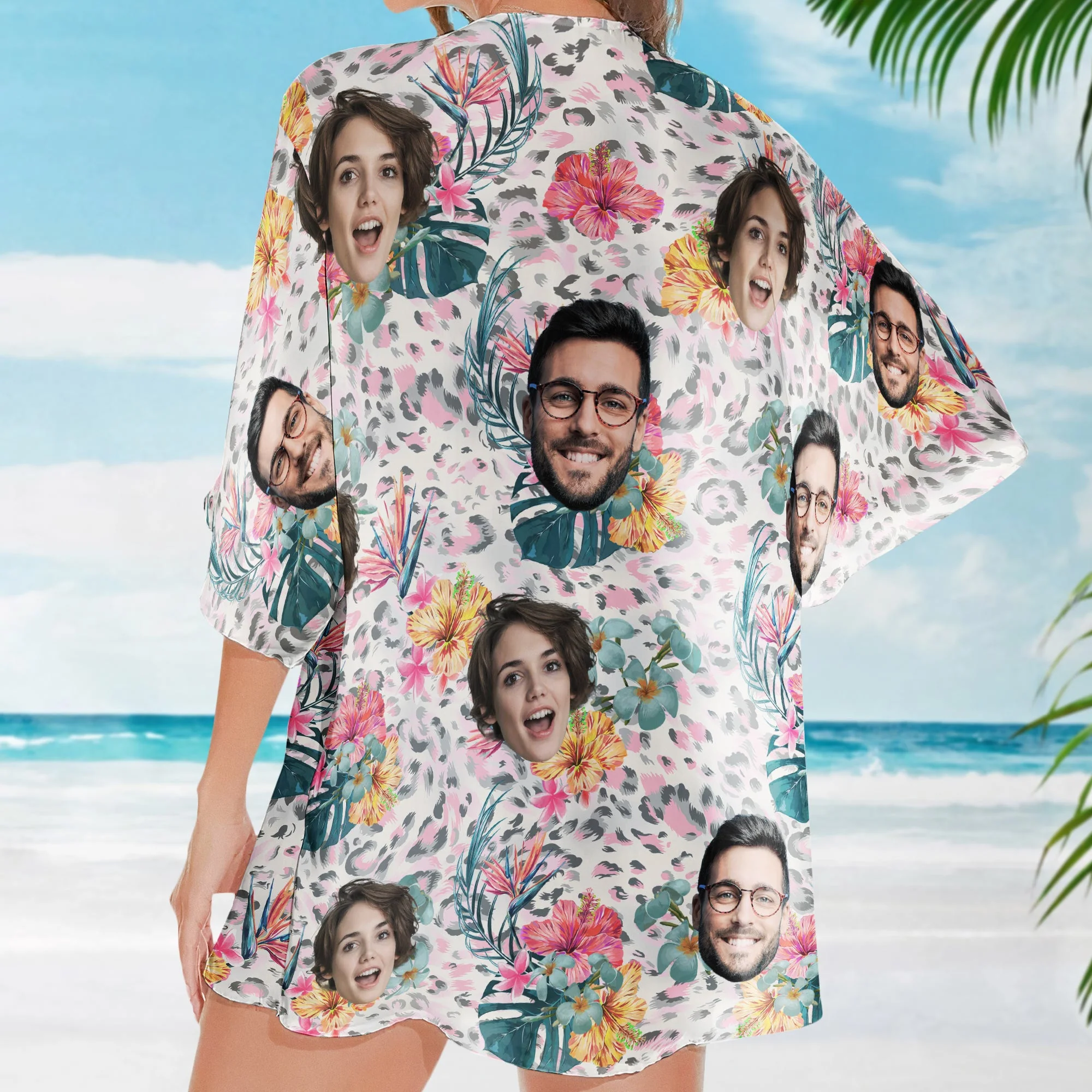 Couple Face Leopard - Personalized Photo Women's Kimono Chiffon Cover Up - Image 4