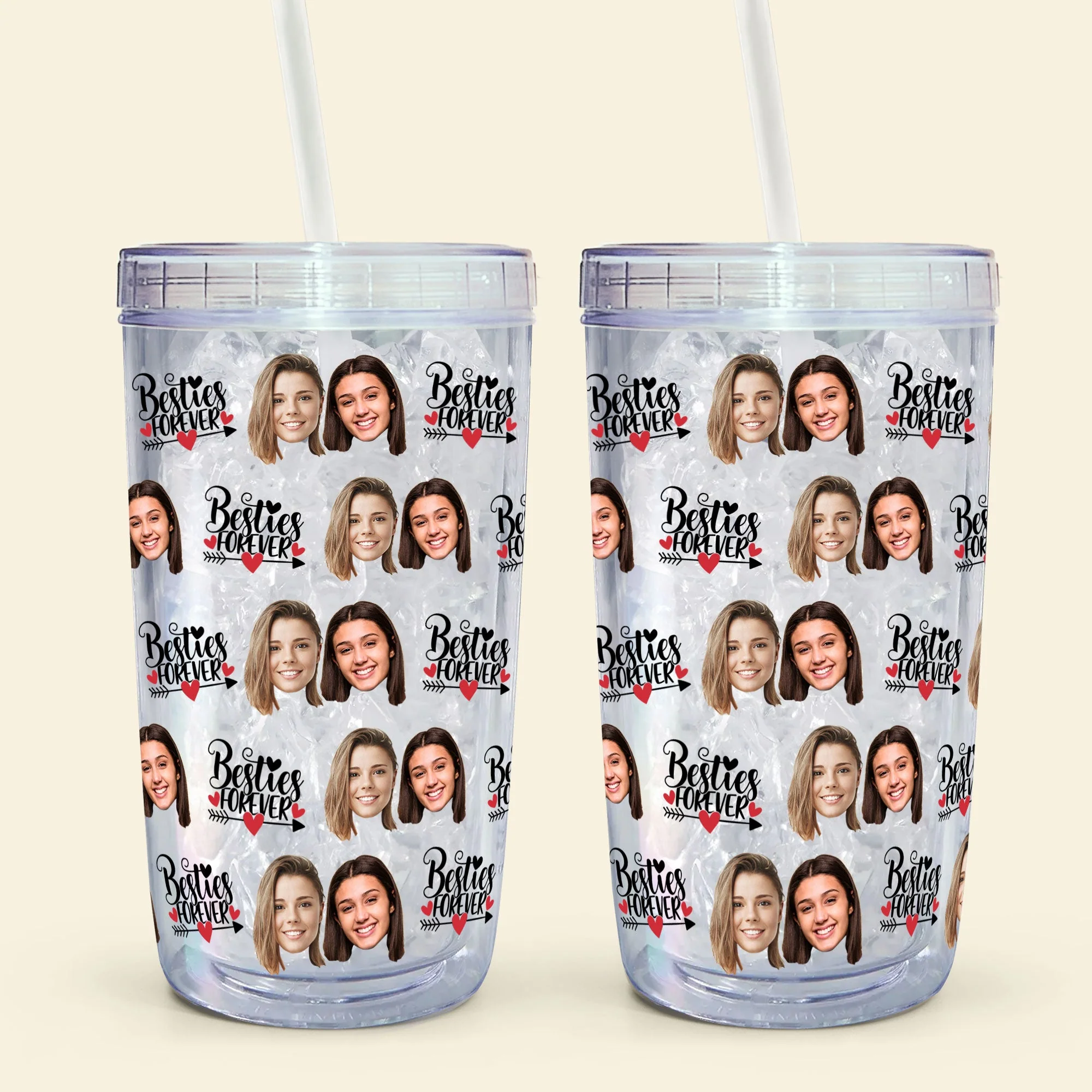 Custom Face Besties Forever - Personalized Photo Acrylic Tumbler With Straw - Image 6