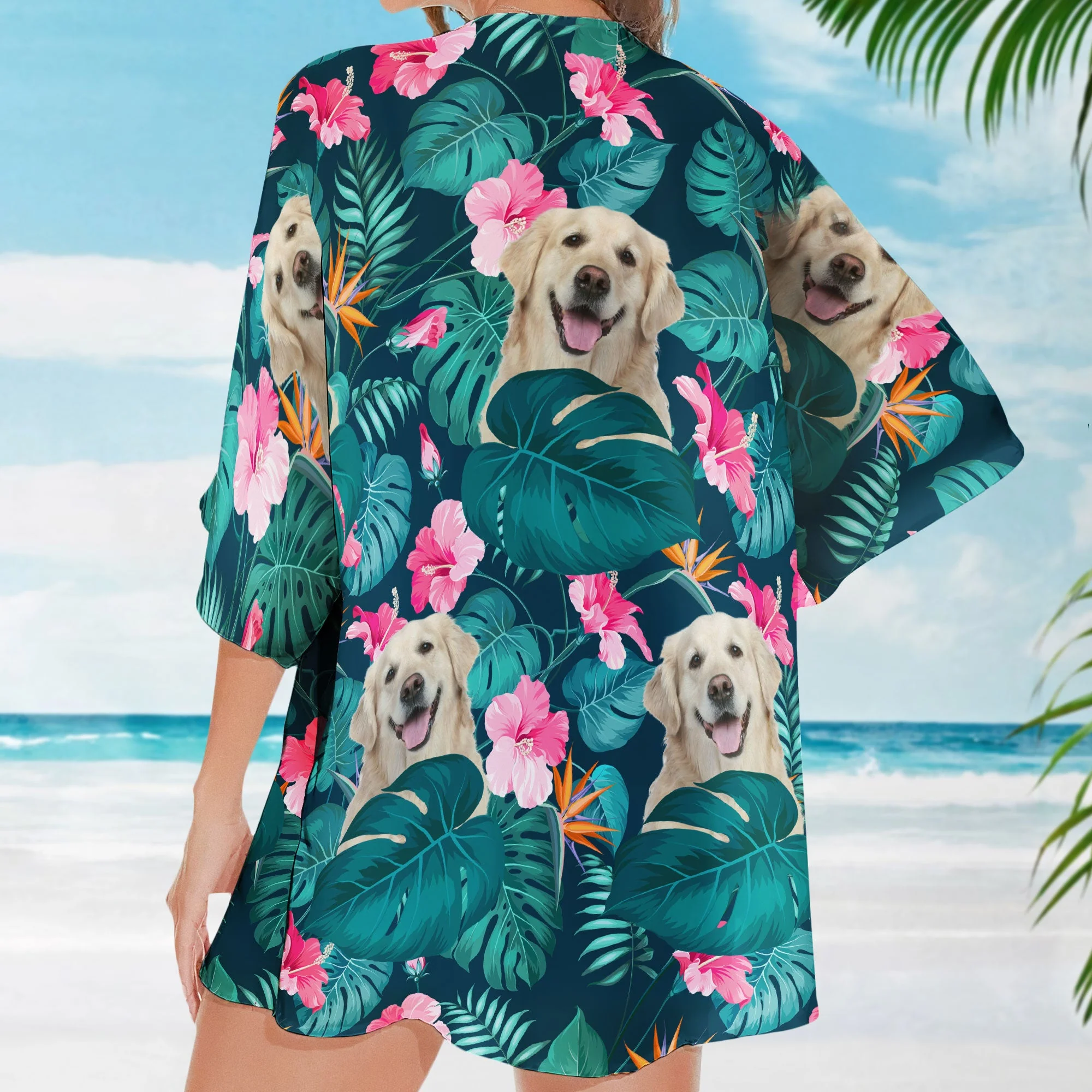 Custom Face - Personalized Photo Women's Kimono Chiffon Cover Up - Image 3