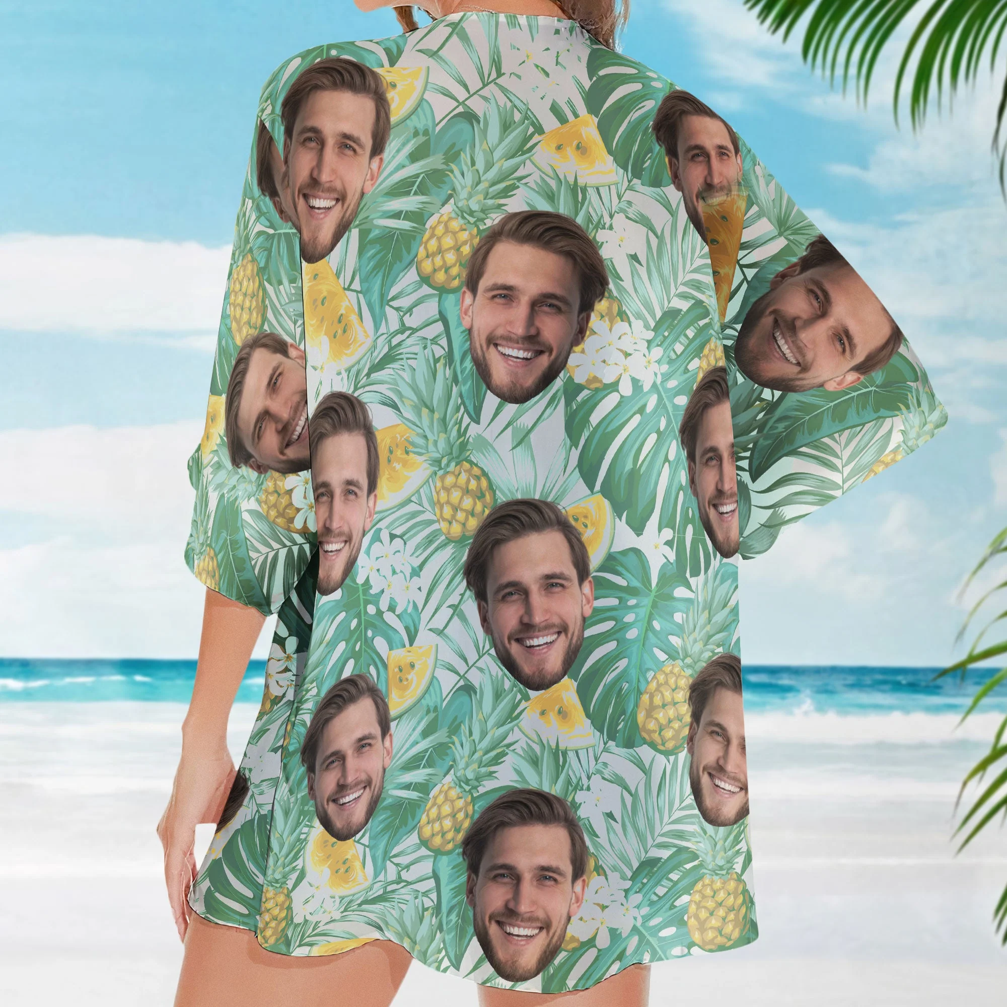 Custom Face - Personalized Photo Women's Kimono Chiffon Cover Up - Image 3