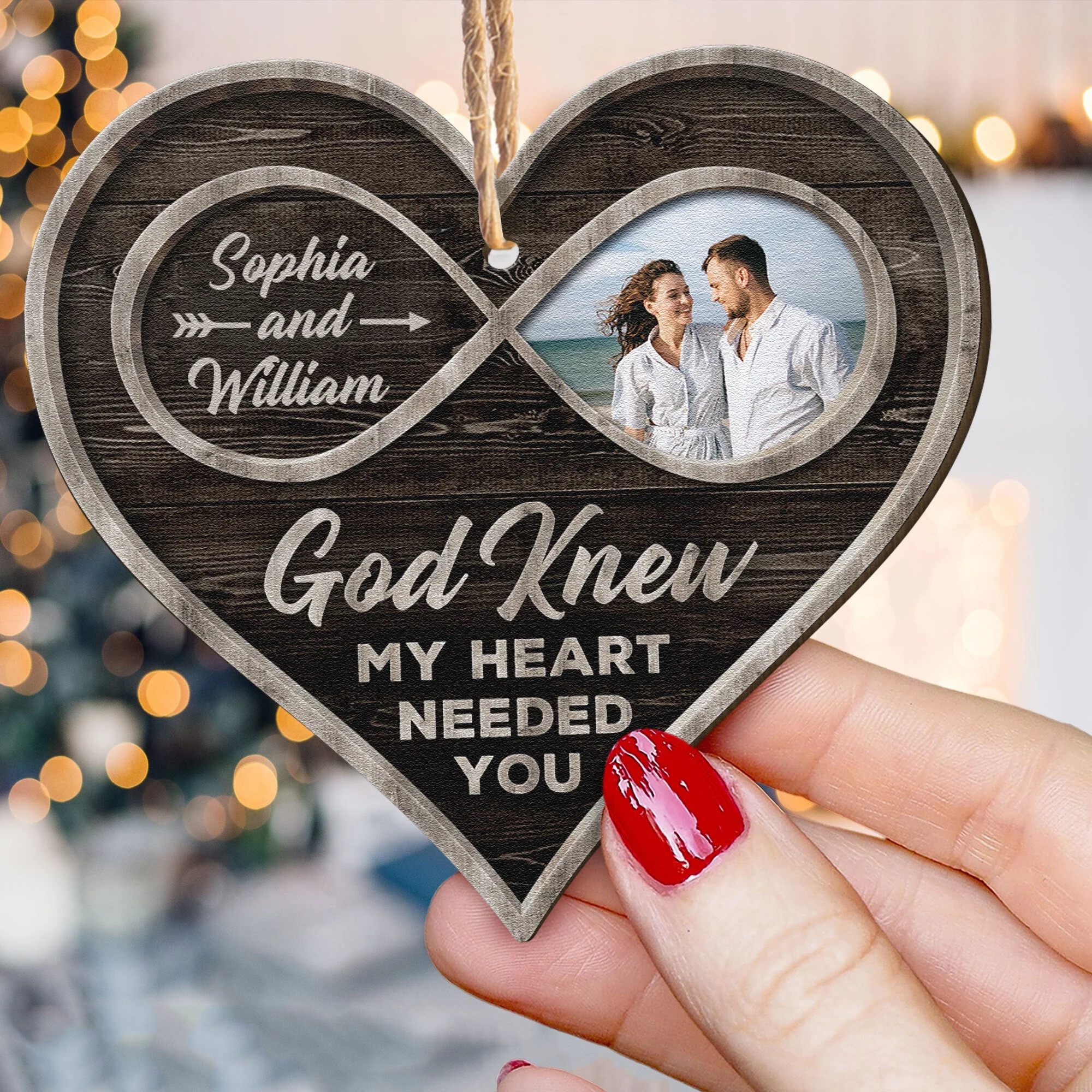God Knew My Heart Needed You - Personalized Custom Shaped Wooden Photo Ornament - Image 3