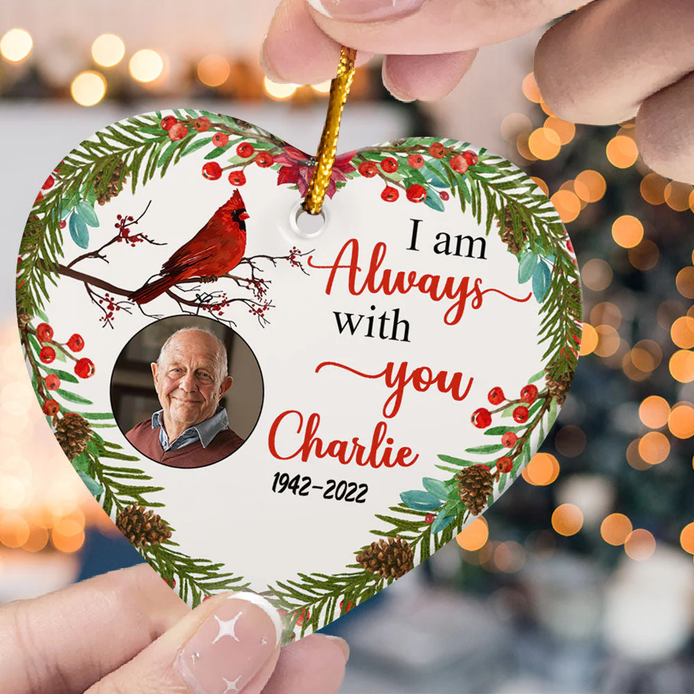 I Am Always With You - Personalized Heart Shaped Ceramic Photo Ornament - Image 3