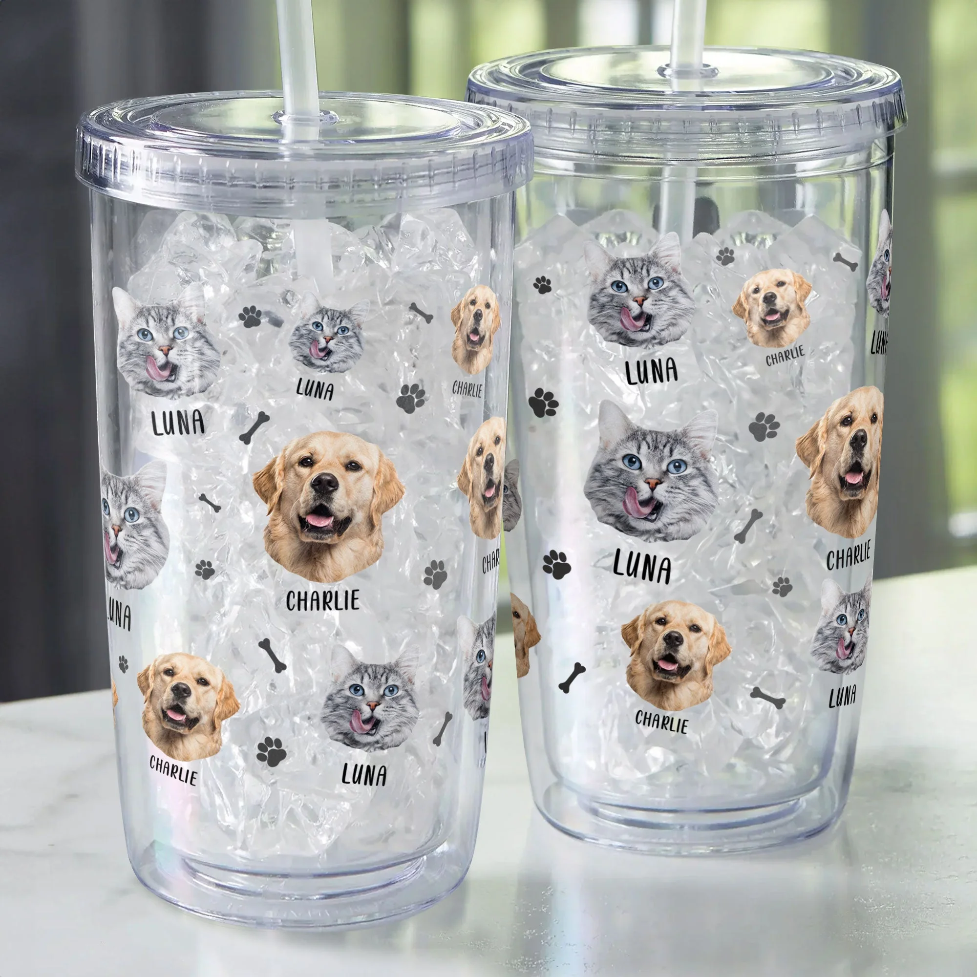 Lovely Upload Pet Image - Personalized Photo Acrylic Tumbler With Straw - Image 2