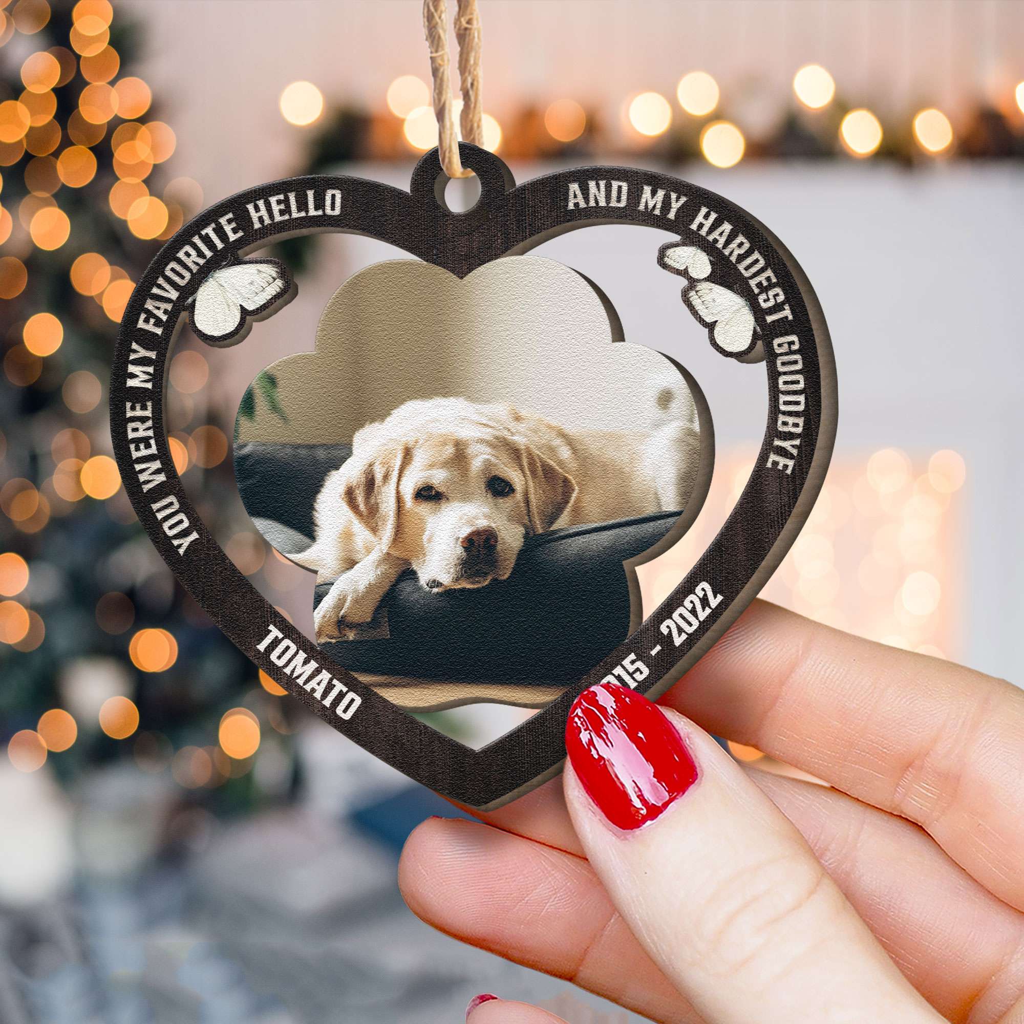 My Favorite Hello And My Hardest Goodbye - Personalized Custom Shaped Wooden Photo Ornament - Image 3