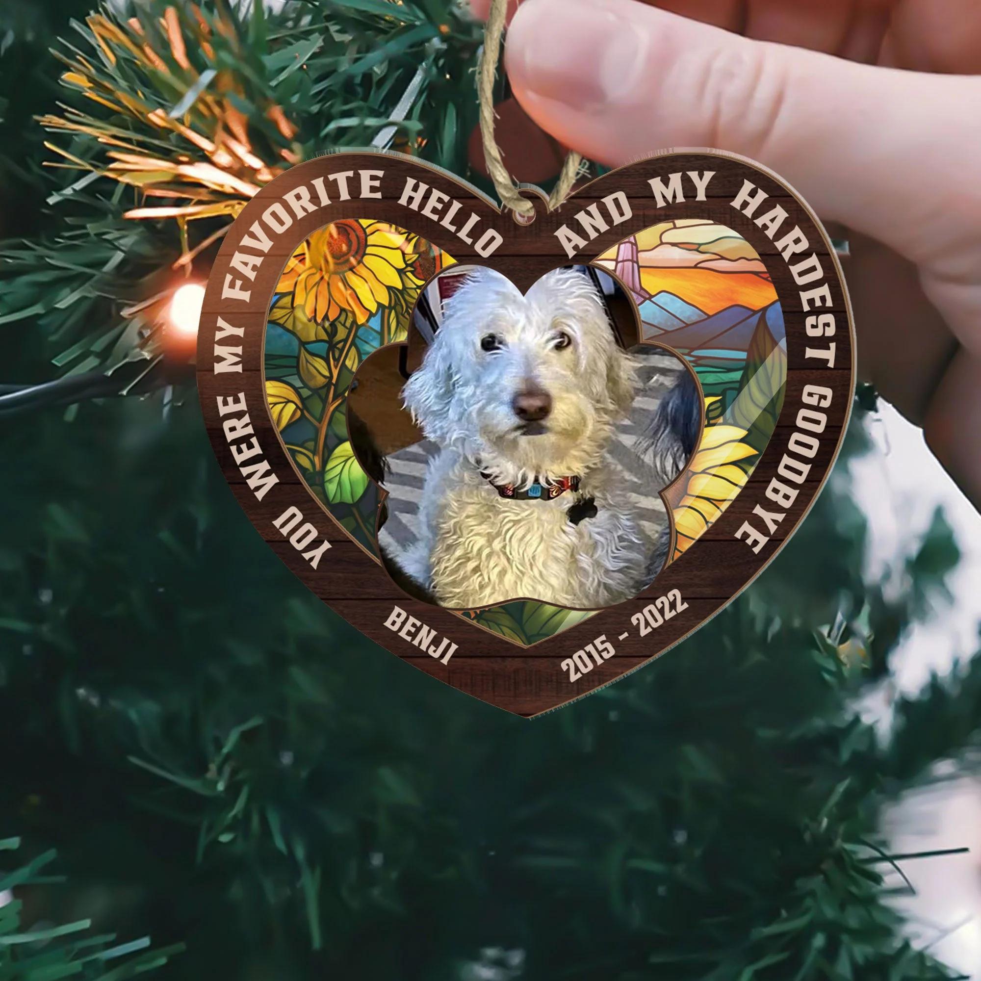 My Favorite Hello & Hardest Goodbye - Personalized Photo Suncatcher Ornament - Image 4