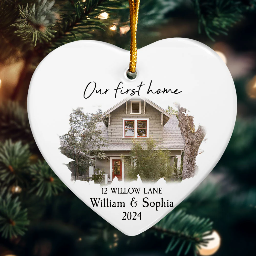 Our New Home - Personalized Heart Shaped Ceramic Photo Ornament - Image 4