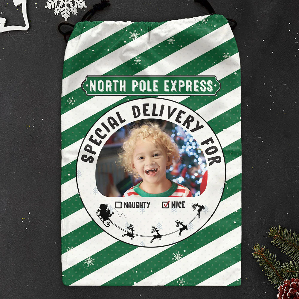 (Photo Inserted) Santa Sack Christmas Gifts For Kid - Personalized Photo Christmas Sack - Image 5